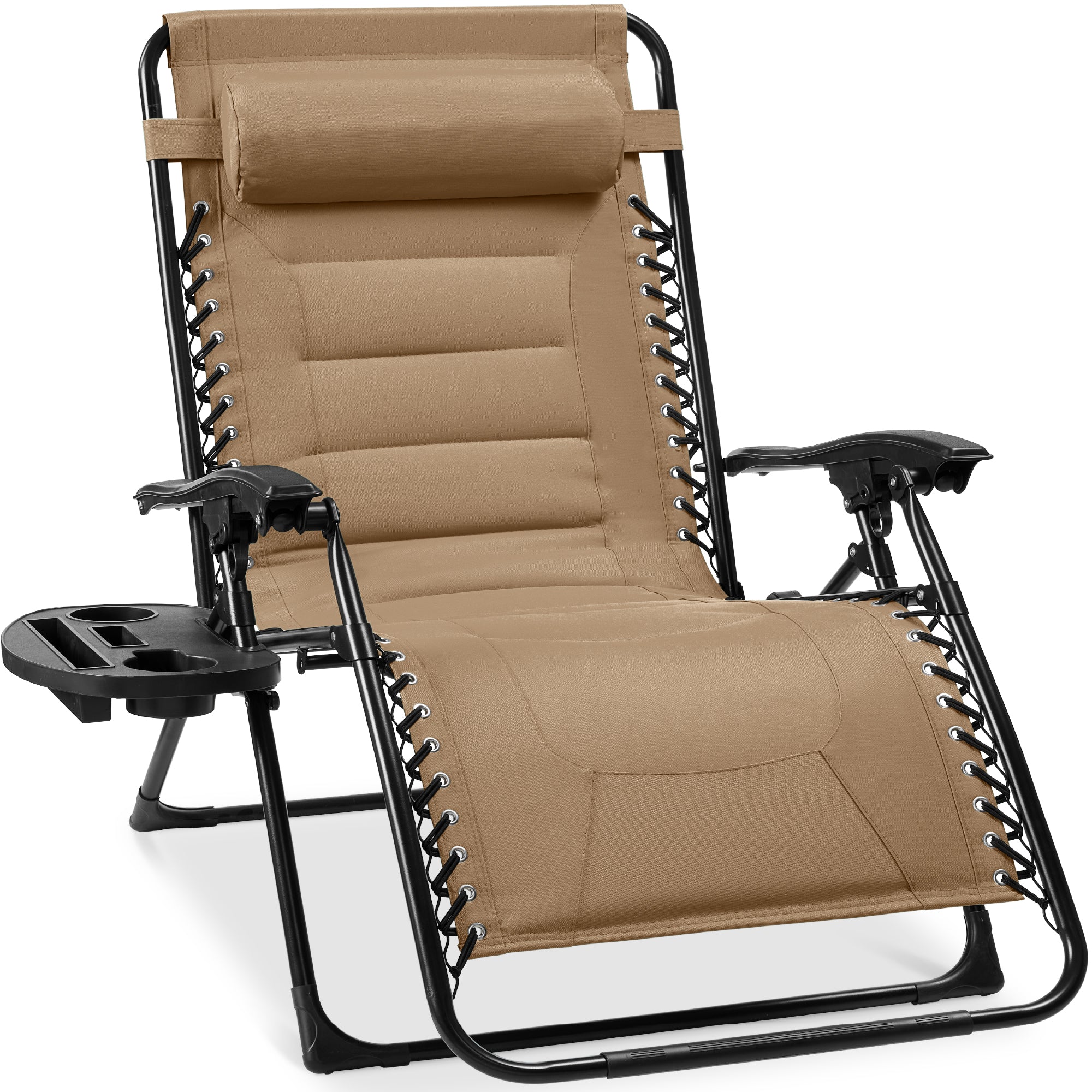 Oversized Padded Zero Gravity Chair, Folding Recliner w/ Headrest, Side Tray - Image 45
