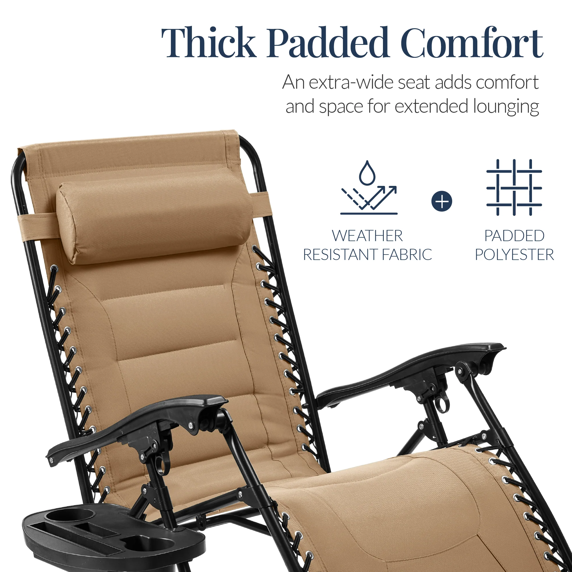 Oversized Padded Zero Gravity Chair, Folding Recliner w/ Headrest, Side Tray - Image 48