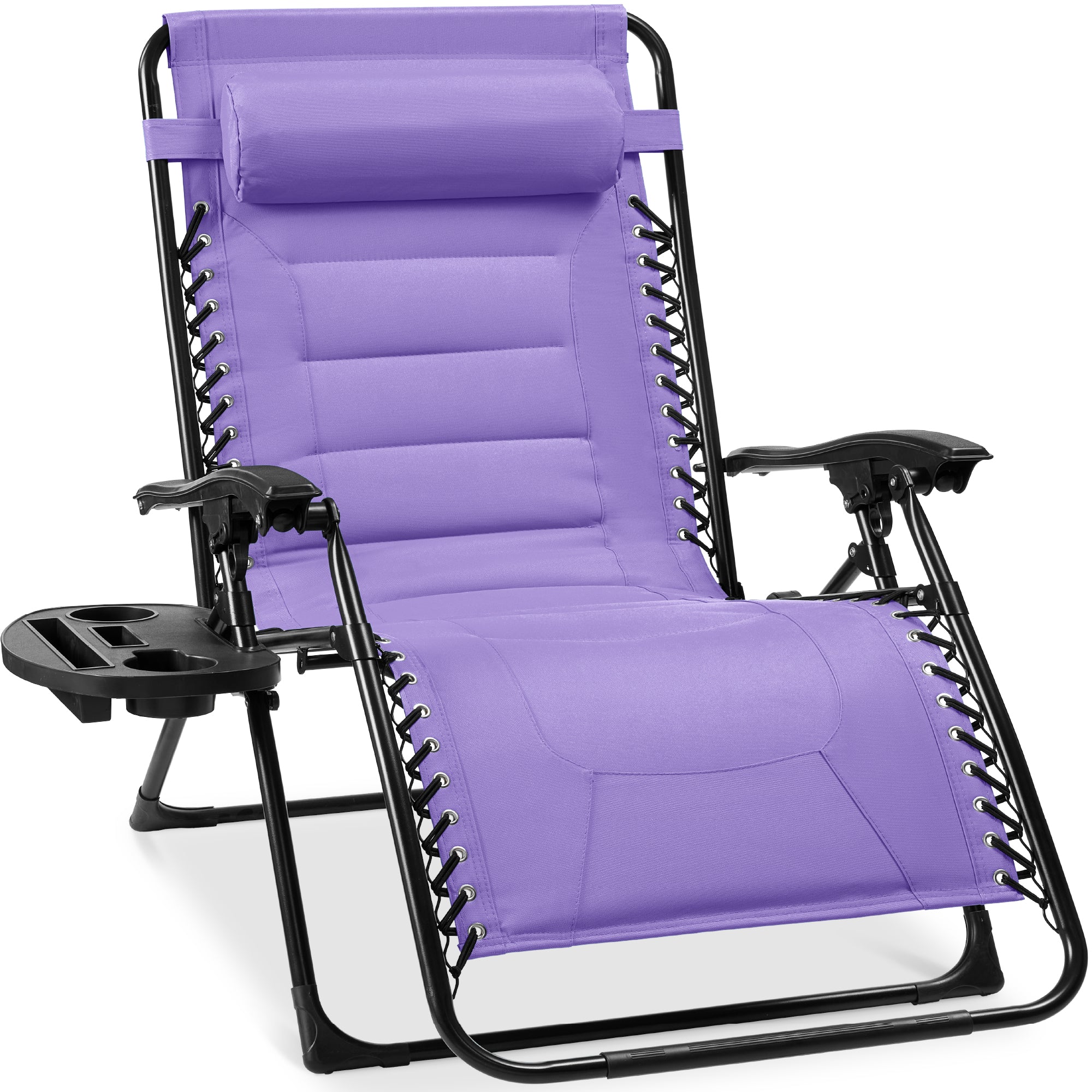 Oversized Padded Zero Gravity Chair, Folding Recliner w/ Headrest, Side Tray - Image 49