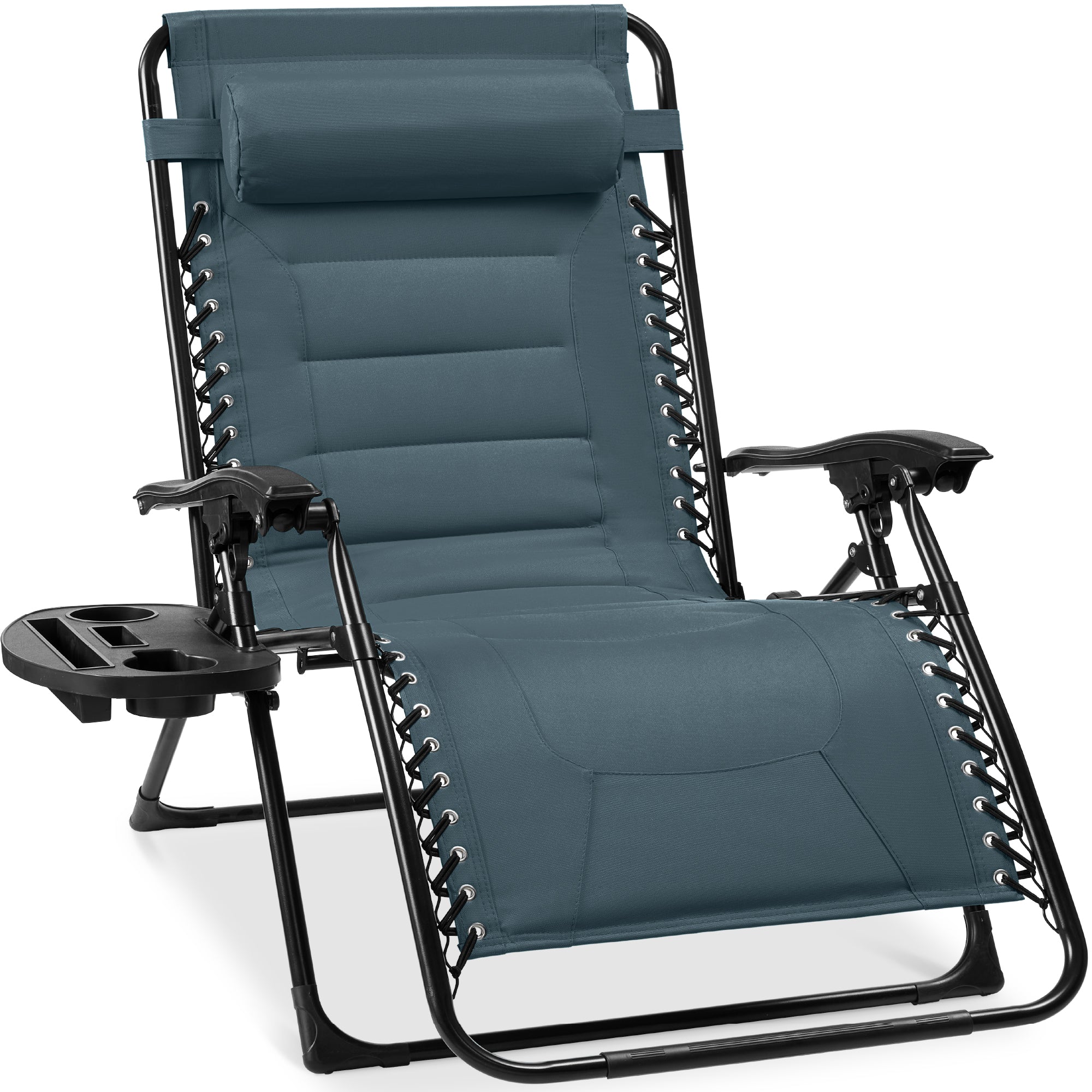 Oversized Padded Zero Gravity Chair, Folding Recliner w/ Headrest, Side Tray - Image 5
