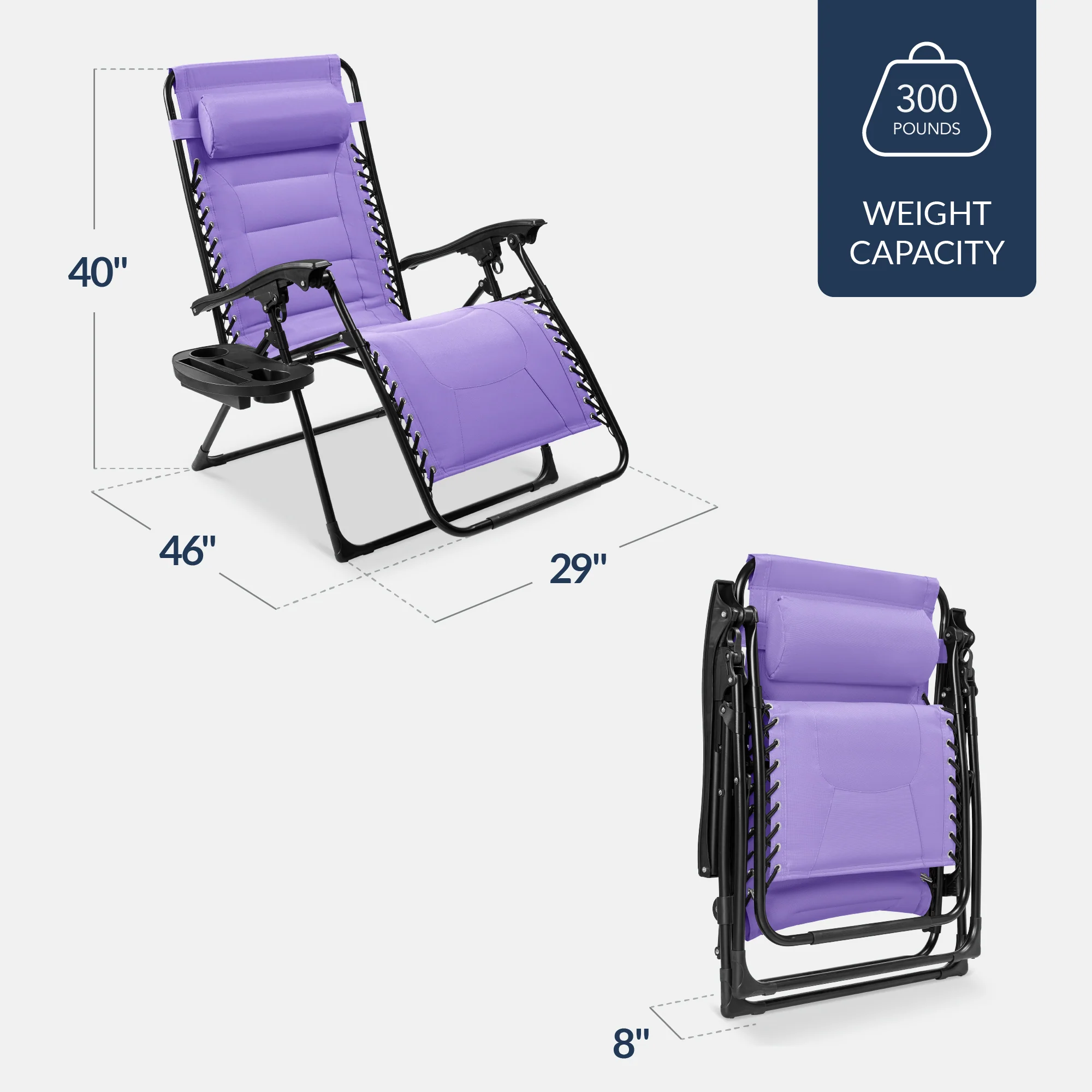 Oversized Padded Zero Gravity Chair, Folding Recliner w/ Headrest, Side Tray - Image 50