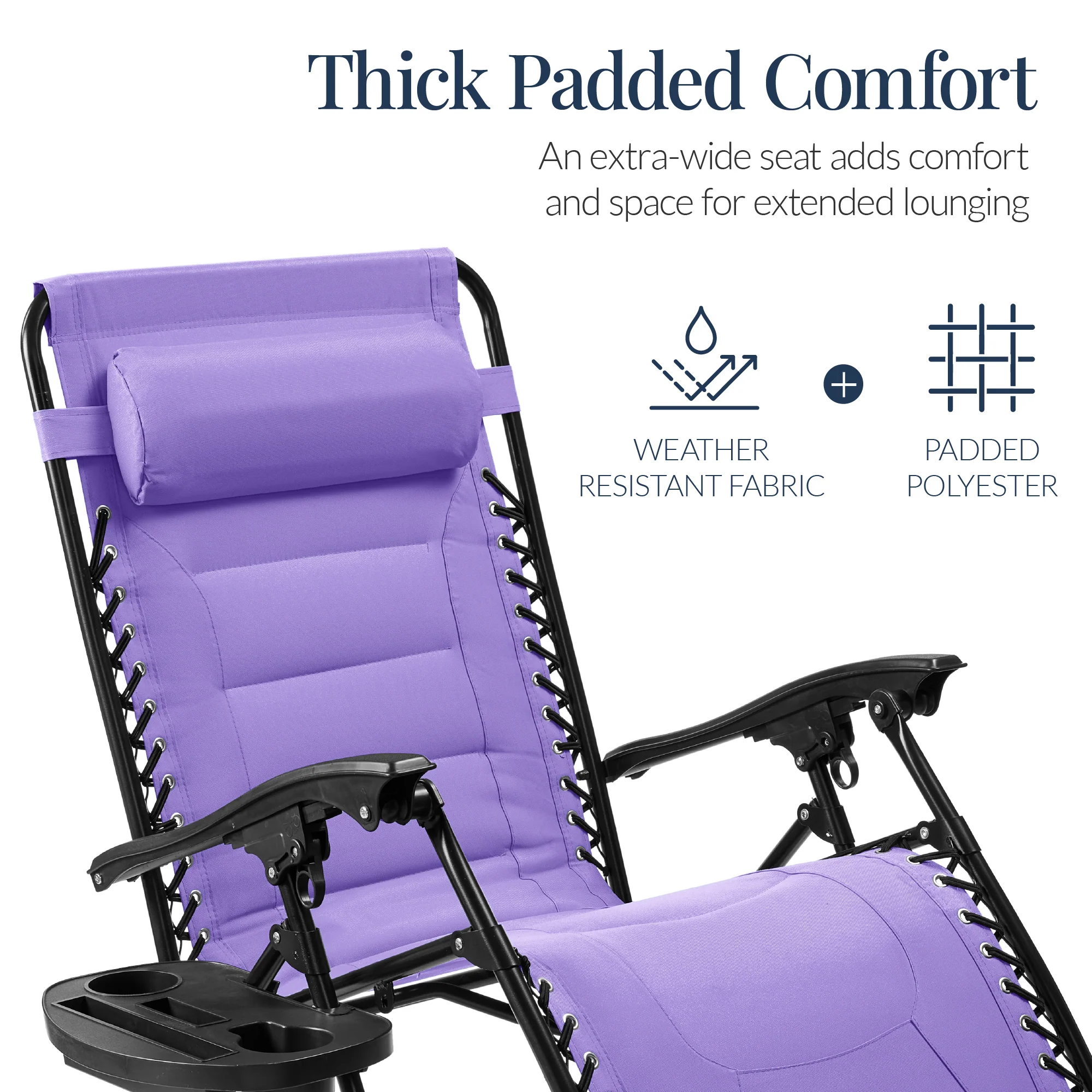 Oversized Padded Zero Gravity Chair, Folding Recliner w/ Headrest, Side Tray - Image 52