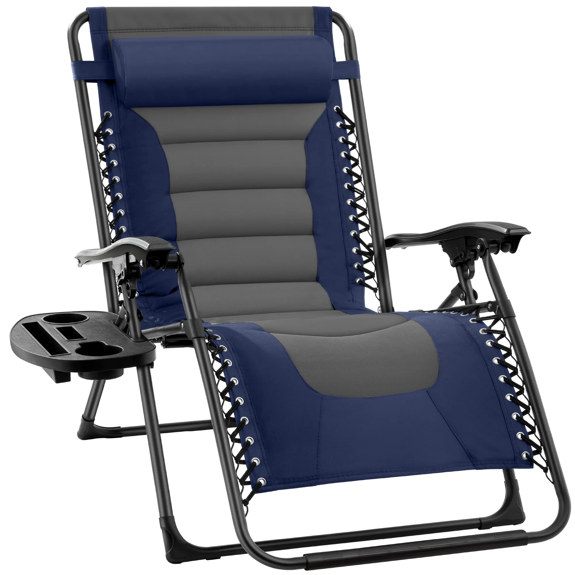 Oversized Padded Zero Gravity Chair, Folding Recliner w/ Headrest, Side Tray - Image 53