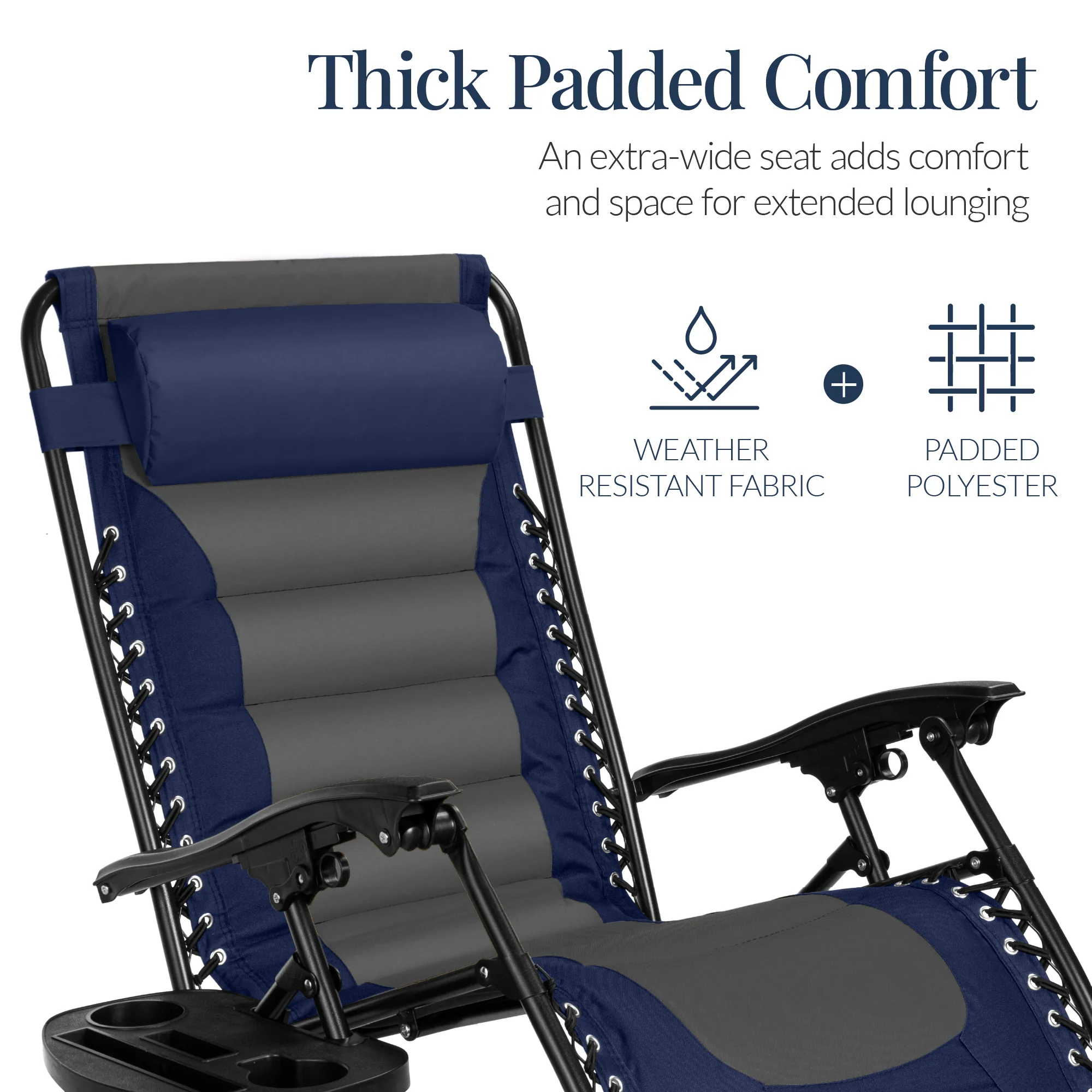 Oversized Padded Zero Gravity Chair, Folding Recliner w/ Headrest, Side Tray - Image 56