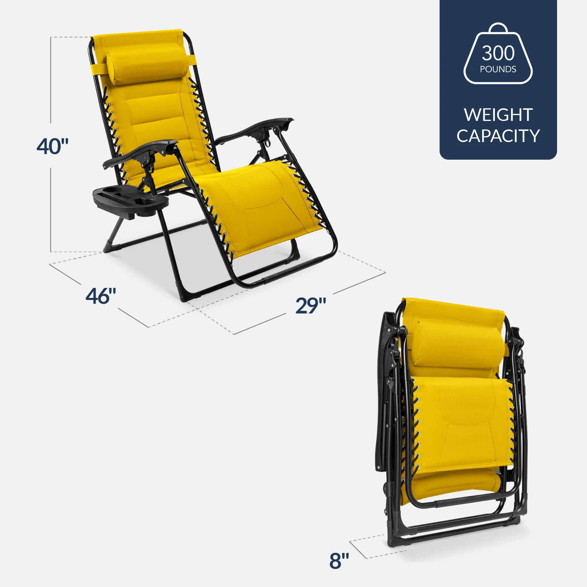 Oversized Padded Zero Gravity Chair, Folding Recliner w/ Headrest, Side Tray - Image 58