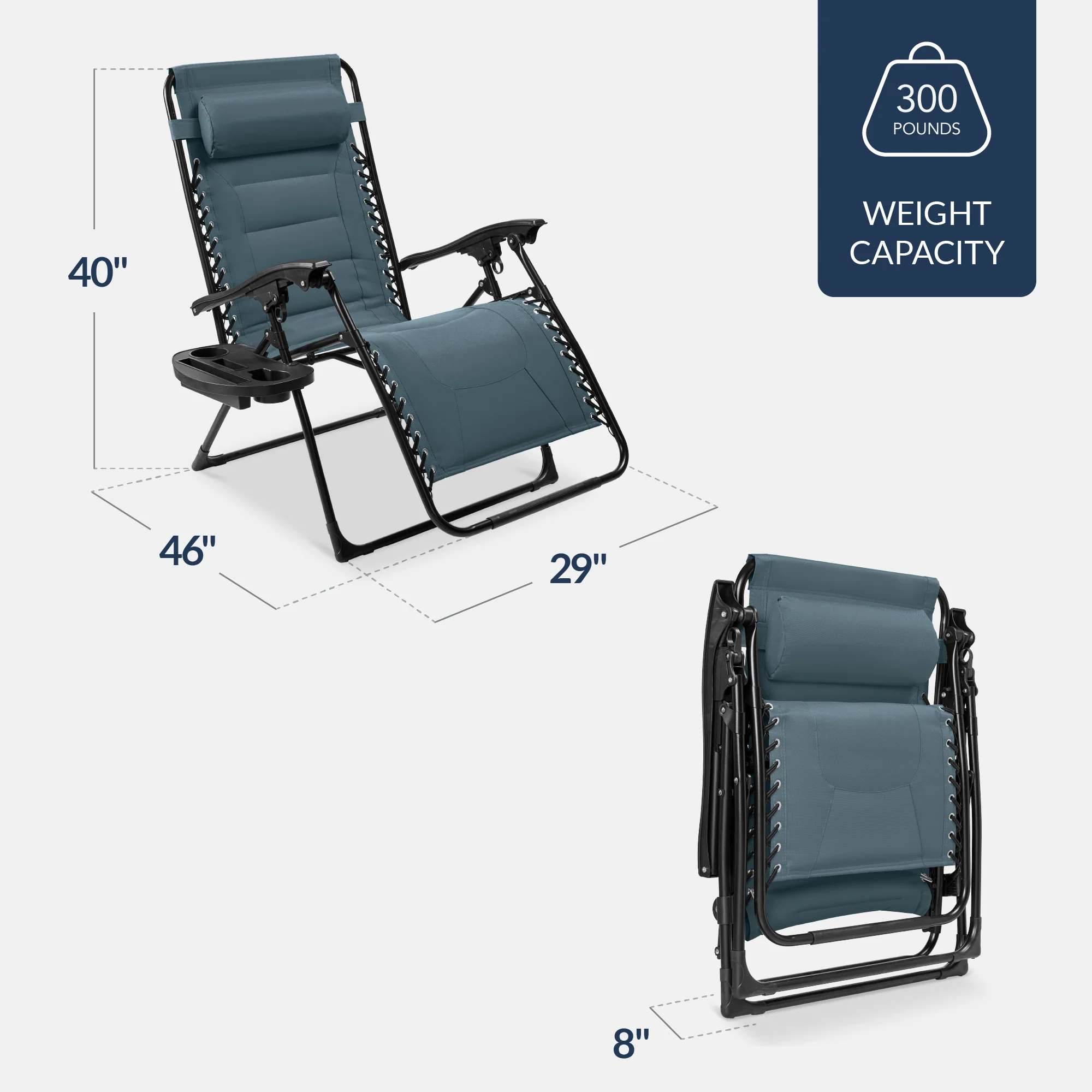 Oversized Padded Zero Gravity Chair, Folding Recliner w/ Headrest, Side Tray - Image 6