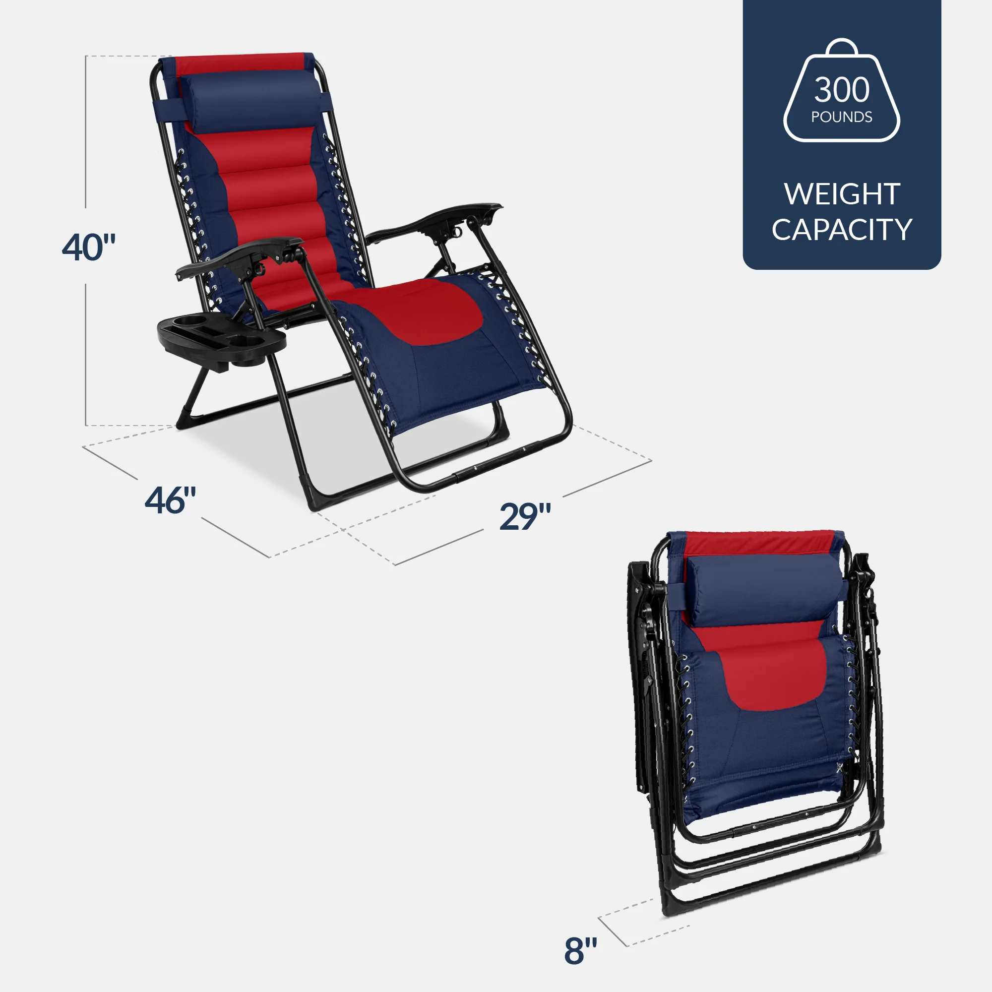 Oversized Padded Zero Gravity Chair, Folding Recliner w/ Headrest, Side Tray - Image 62