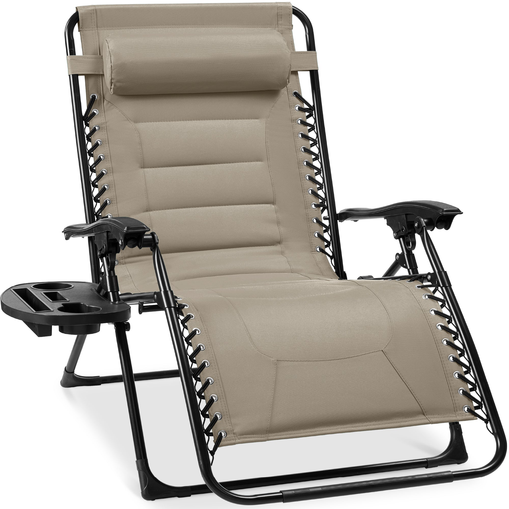 Oversized Padded Zero Gravity Chair, Folding Recliner w/ Headrest, Side Tray - Image 65