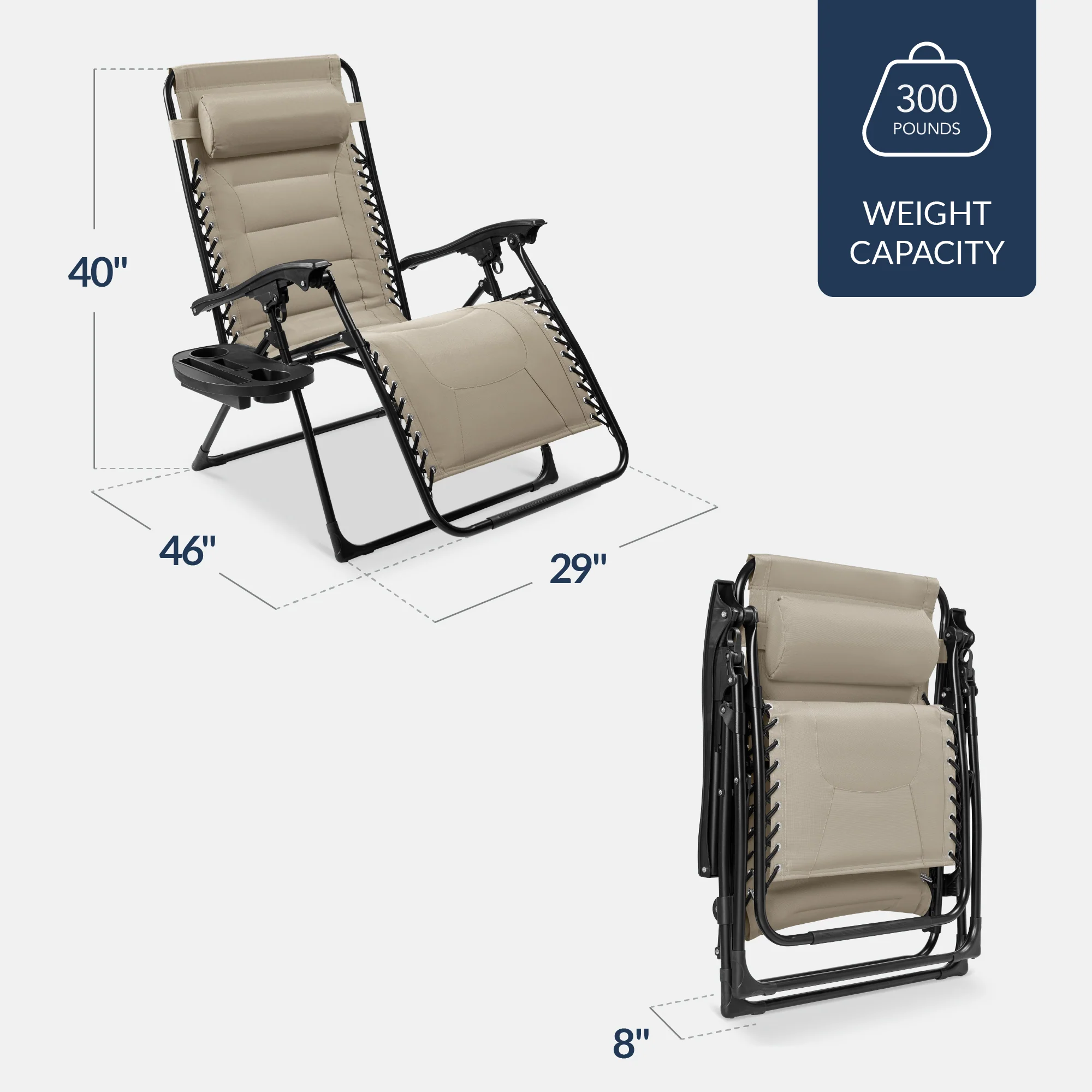Oversized Padded Zero Gravity Chair, Folding Recliner w/ Headrest, Side Tray - Image 66
