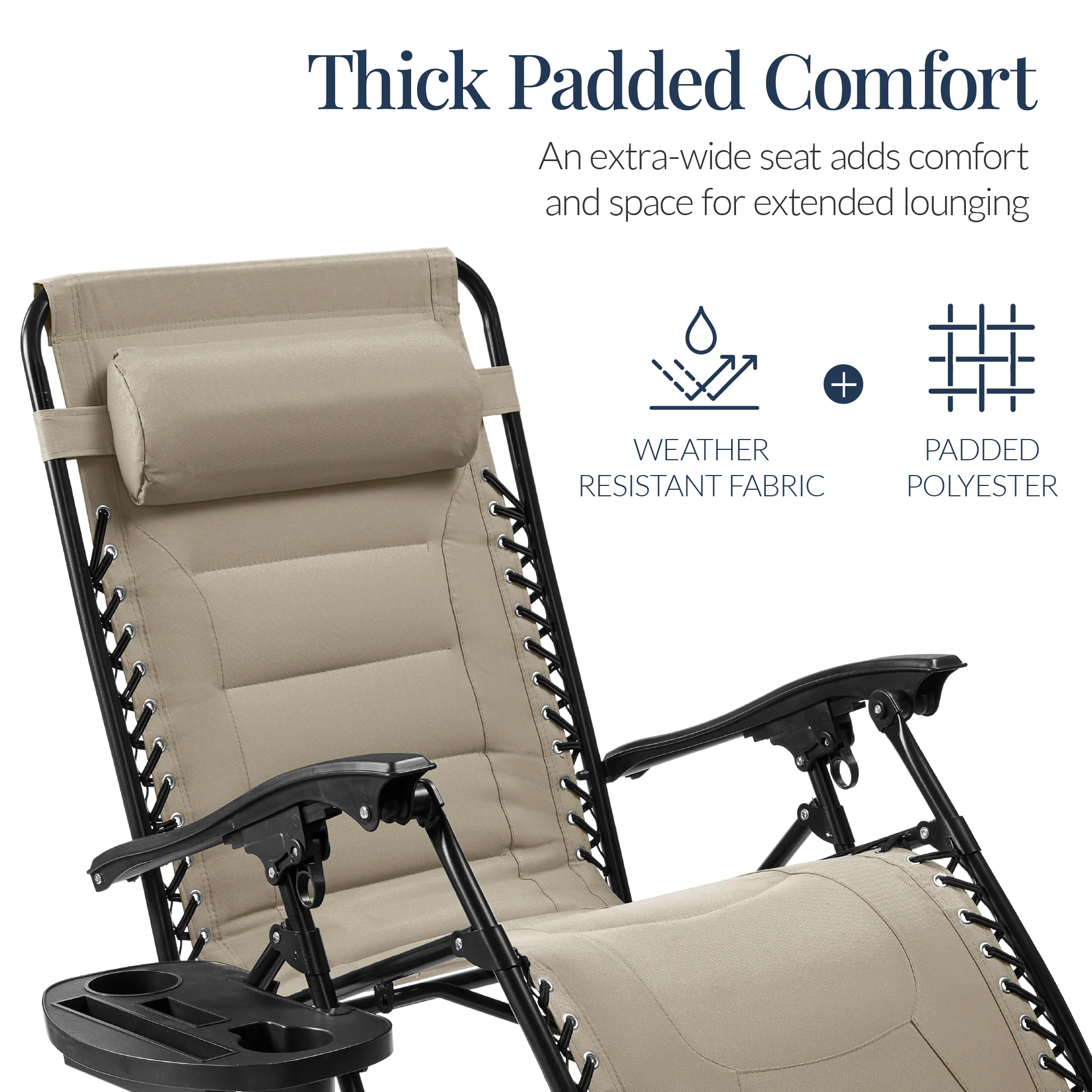 Oversized Padded Zero Gravity Chair, Folding Recliner w/ Headrest, Side Tray - Image 68