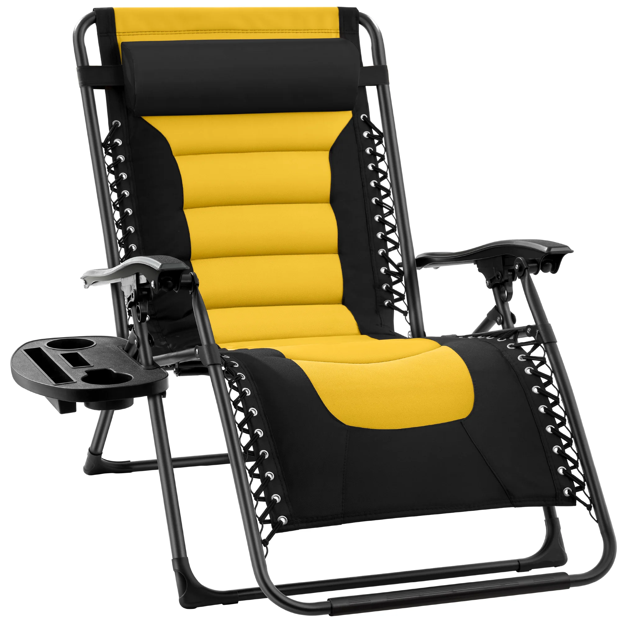 Oversized Padded Zero Gravity Chair, Folding Recliner w/ Headrest, Side Tray - Image 69