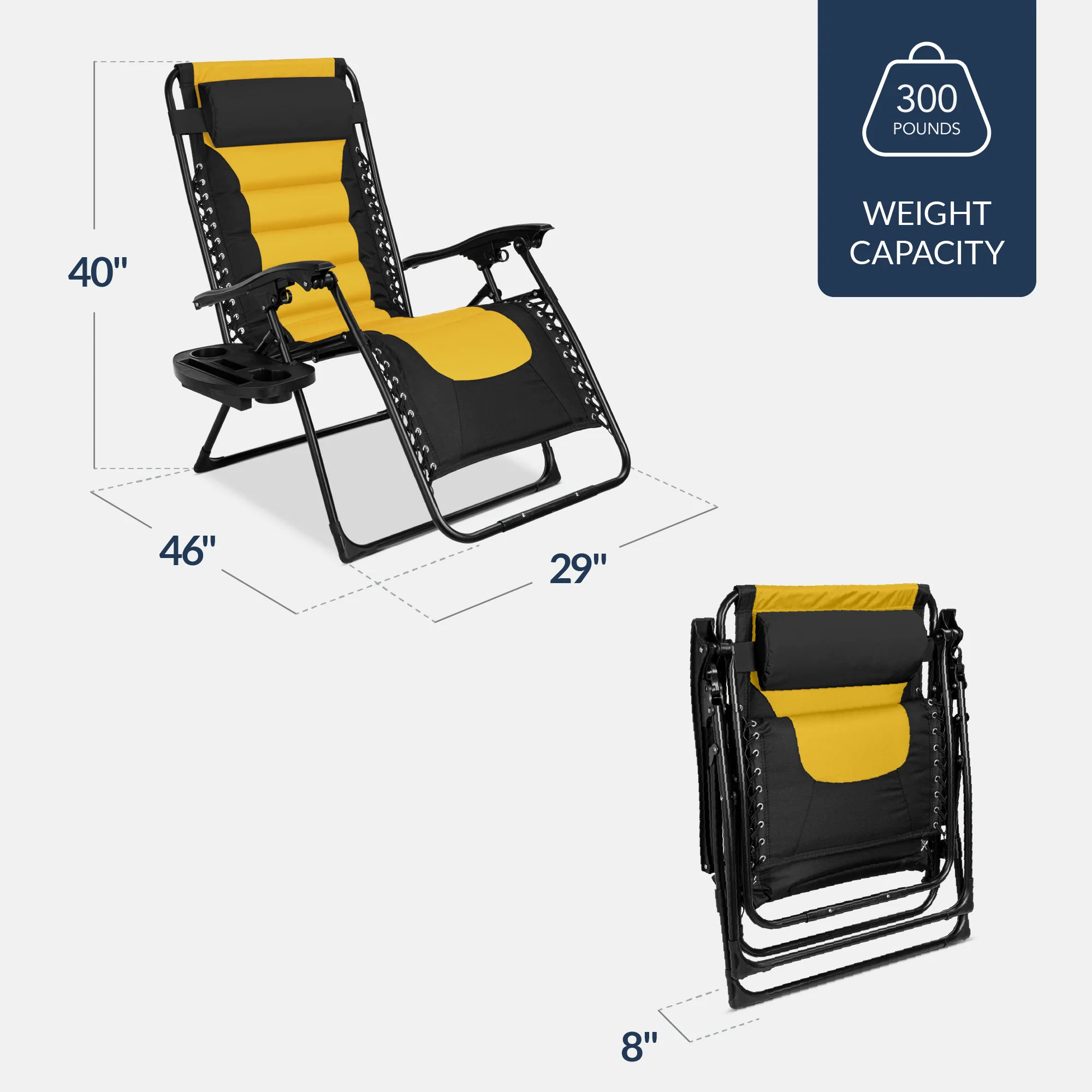 Oversized Padded Zero Gravity Chair, Folding Recliner w/ Headrest, Side Tray - Image 70