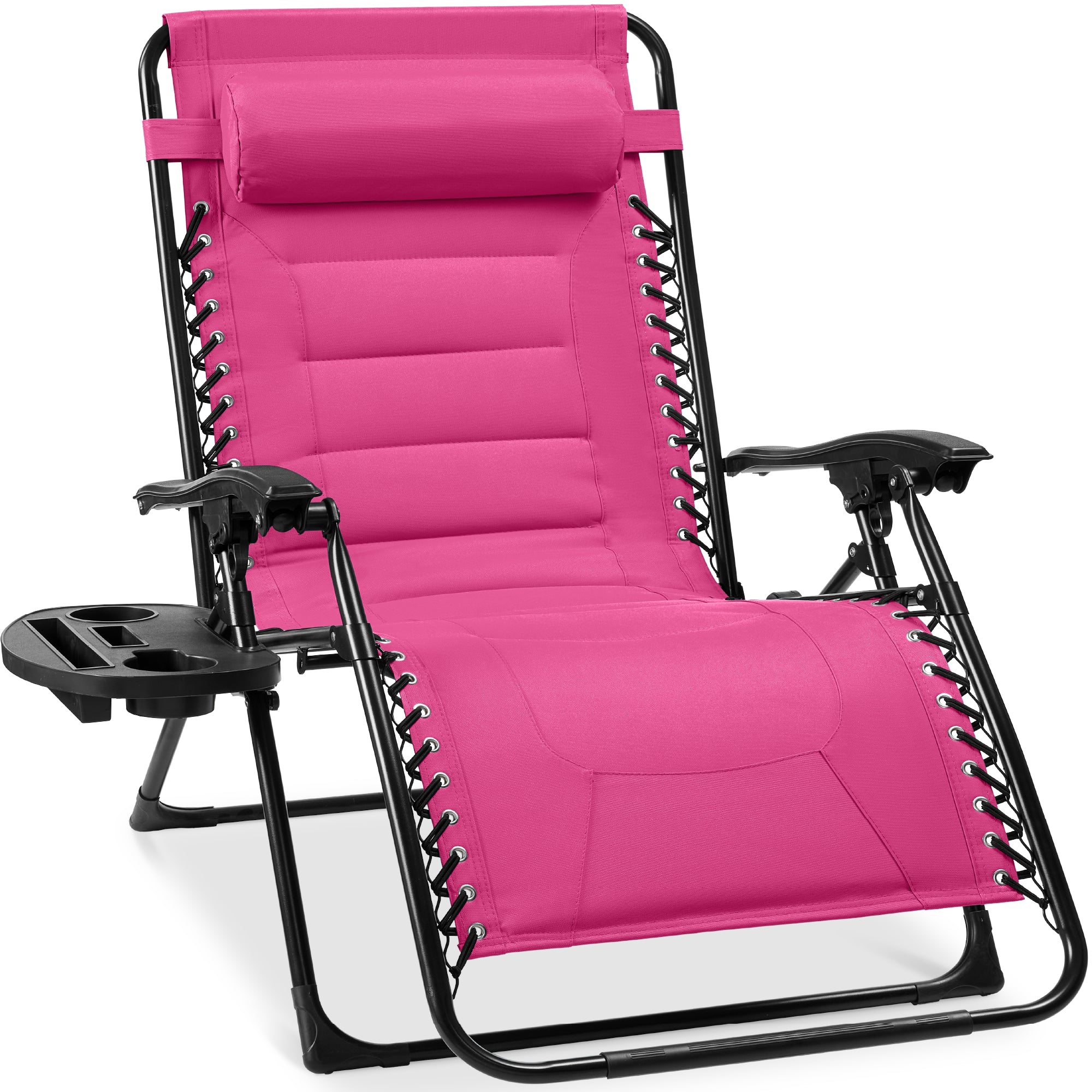 Oversized Padded Zero Gravity Chair, Folding Recliner w/ Headrest, Side Tray - Image 73
