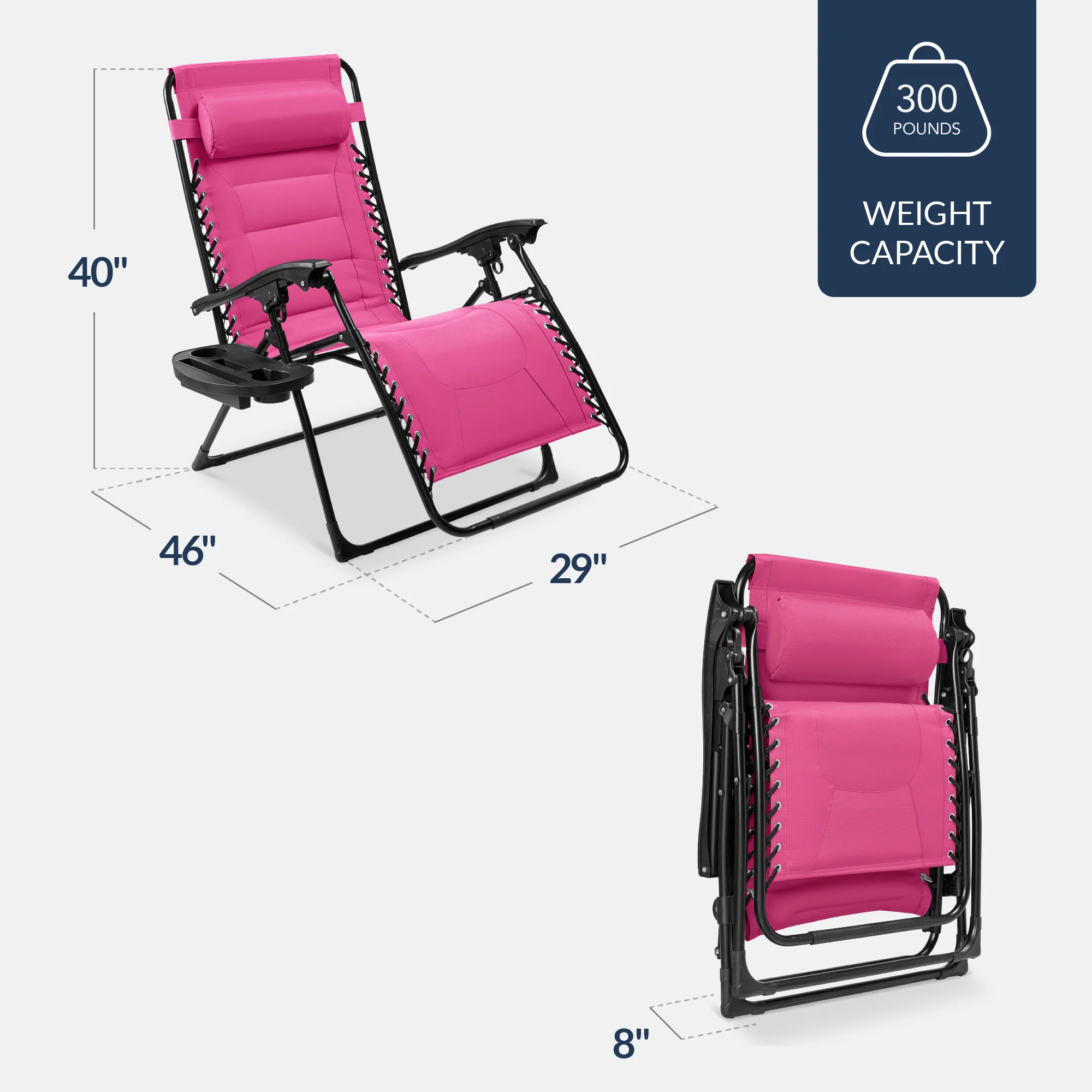Oversized Padded Zero Gravity Chair, Folding Recliner w/ Headrest, Side Tray - Image 74