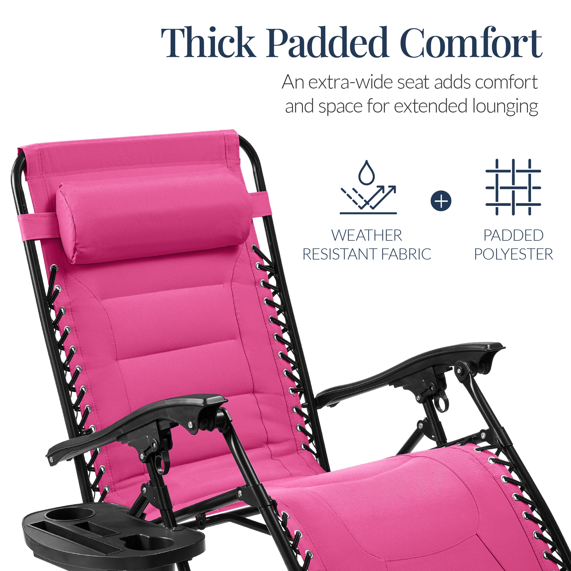 Oversized Padded Zero Gravity Chair, Folding Recliner w/ Headrest, Side Tray - Image 76