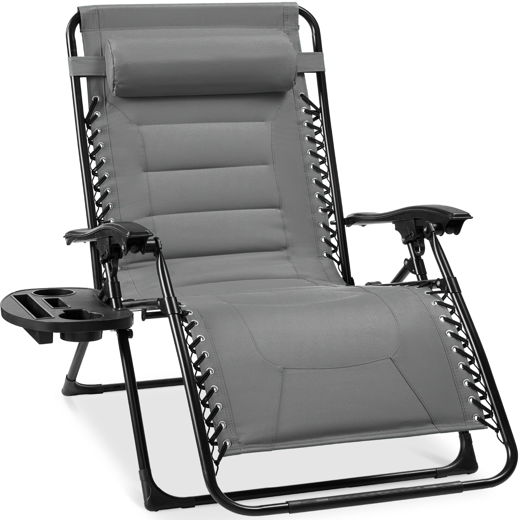Oversized Padded Zero Gravity Chair, Folding Recliner w/ Headrest, Side Tray - Image 77