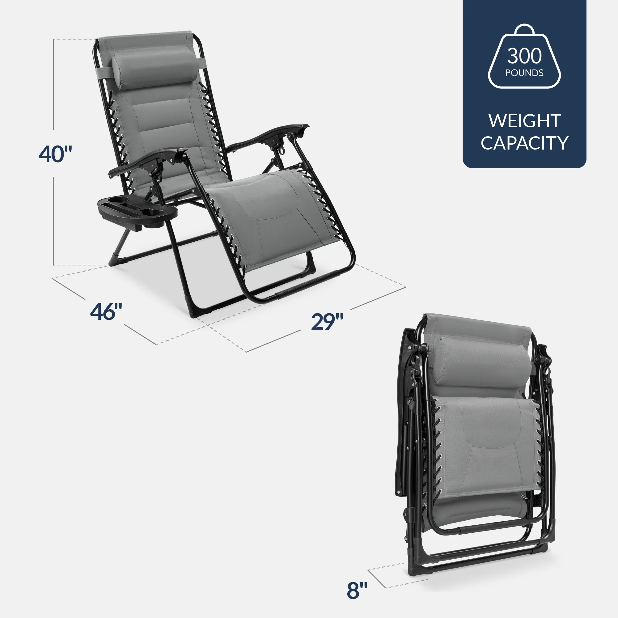 Oversized Padded Zero Gravity Chair, Folding Recliner w/ Headrest, Side Tray - Image 78