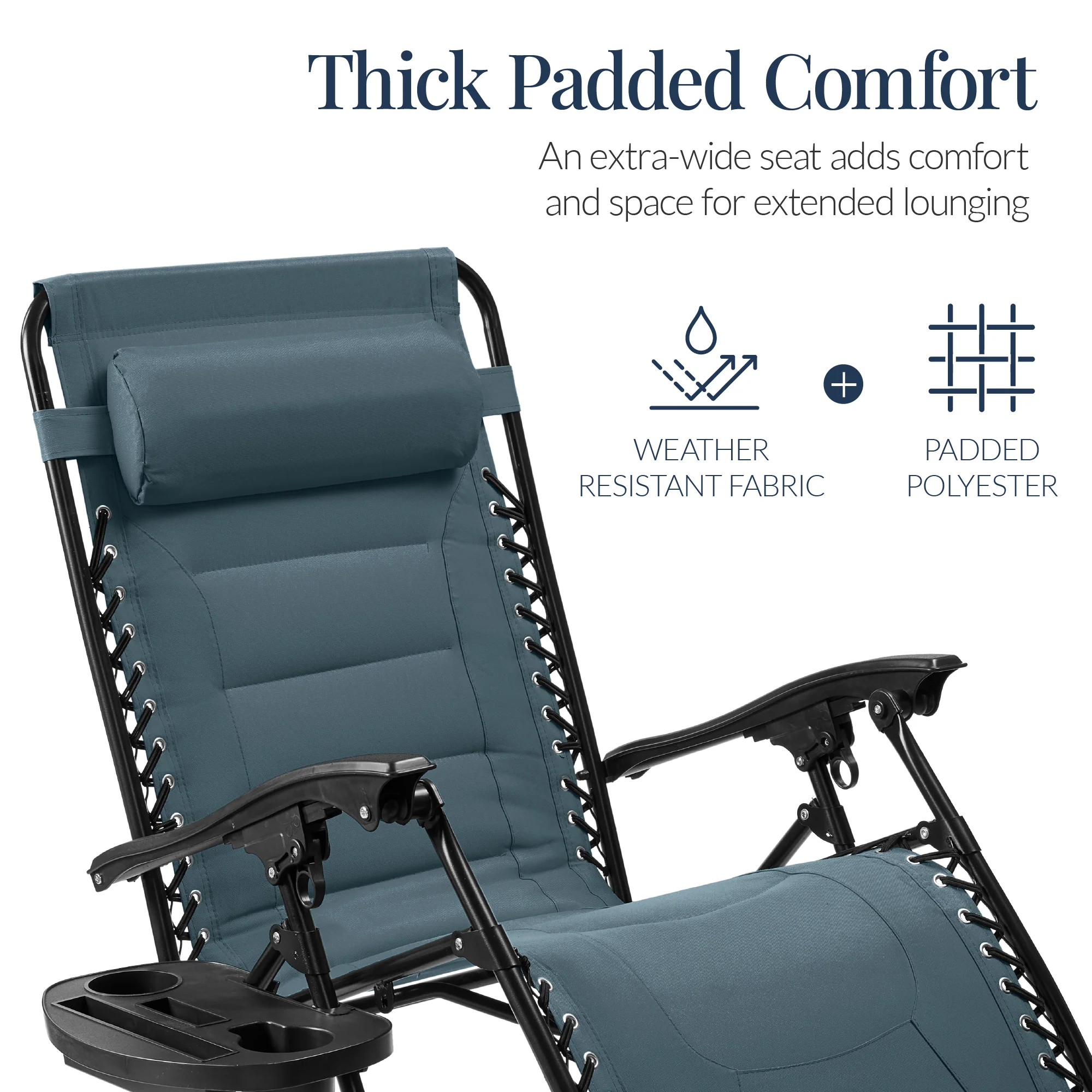 Oversized Padded Zero Gravity Chair, Folding Recliner w/ Headrest, Side Tray - Image 8