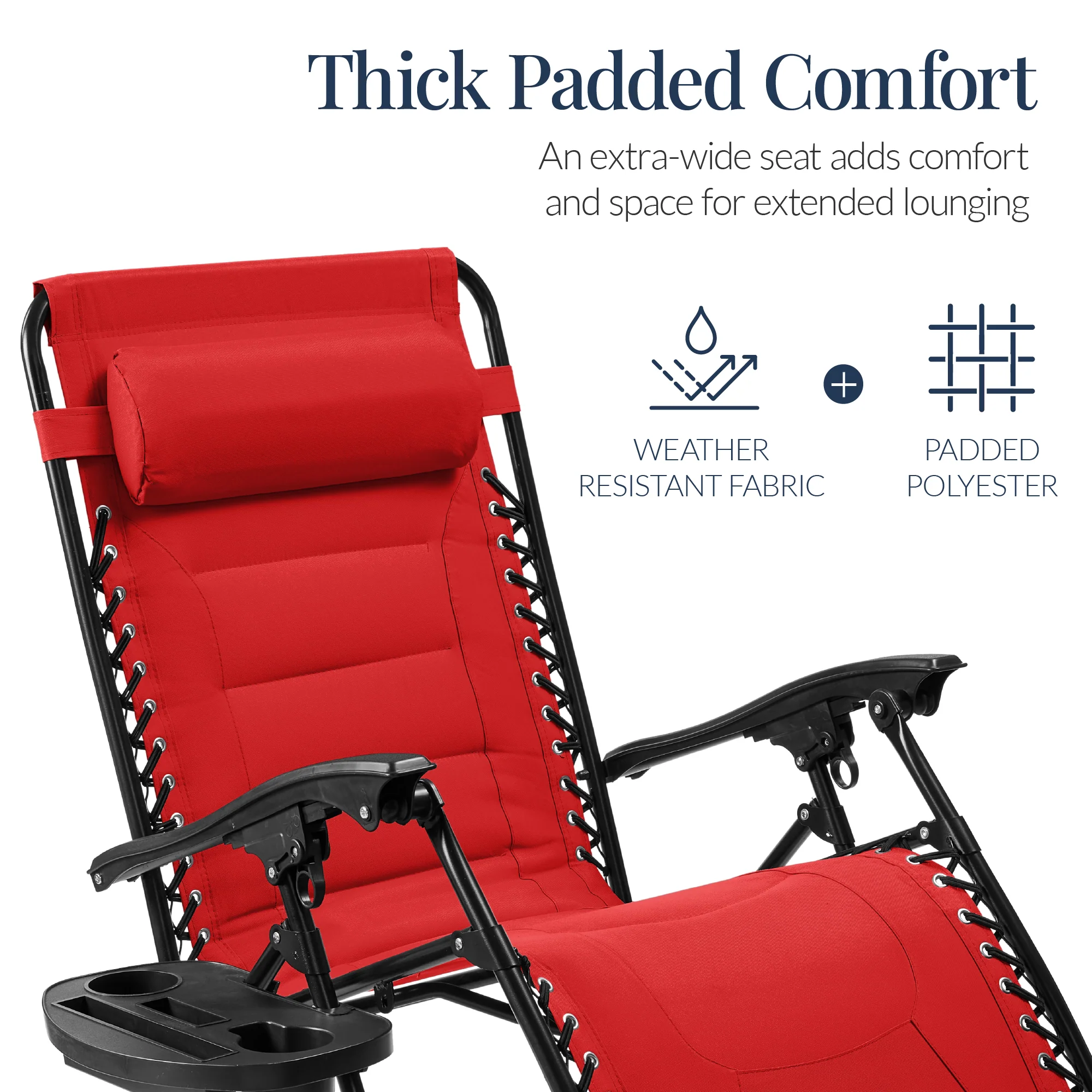Oversized Padded Zero Gravity Chair, Folding Recliner w/ Headrest, Side Tray - Image 84