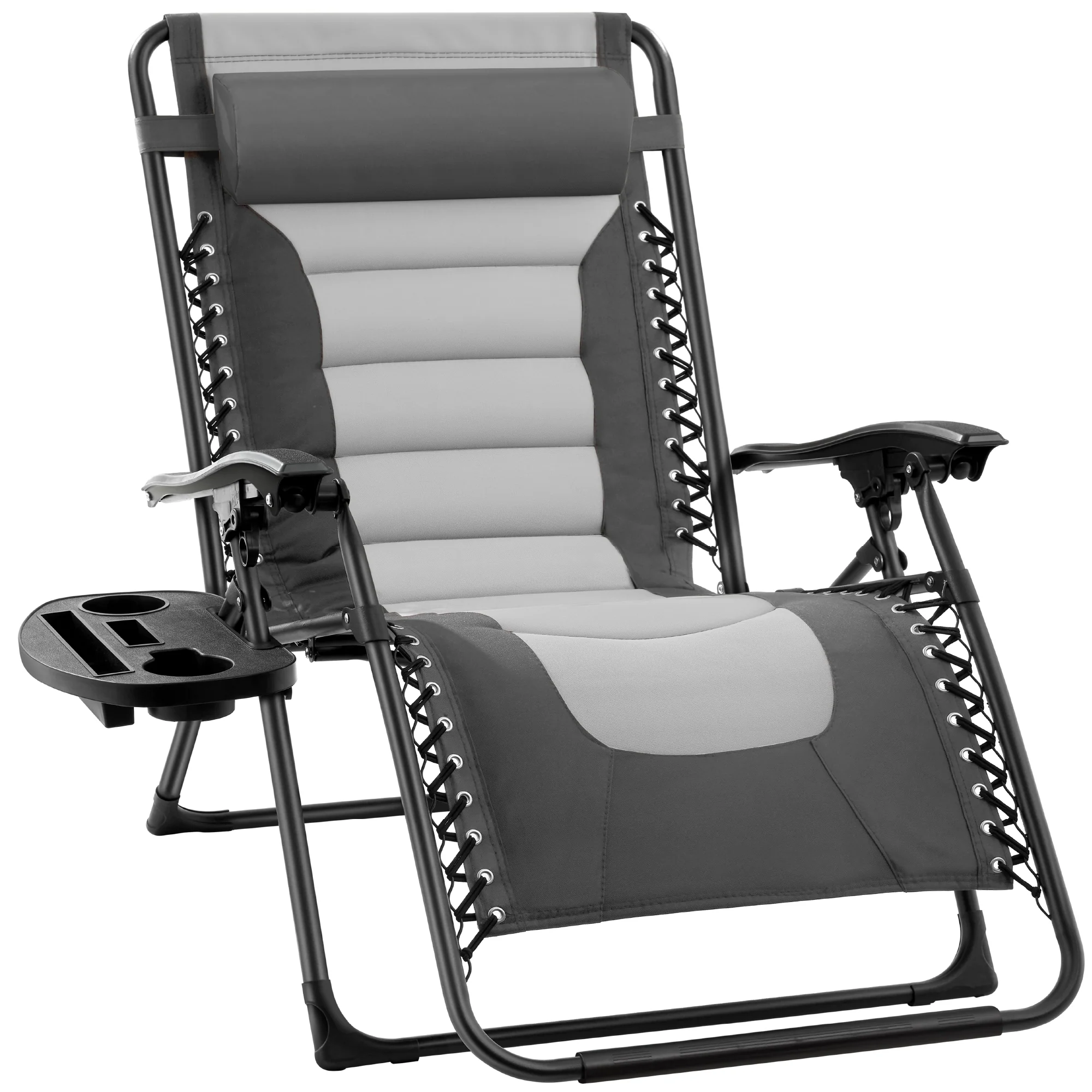 Oversized Padded Zero Gravity Chair, Folding Recliner w/ Headrest, Side Tray - Image 86