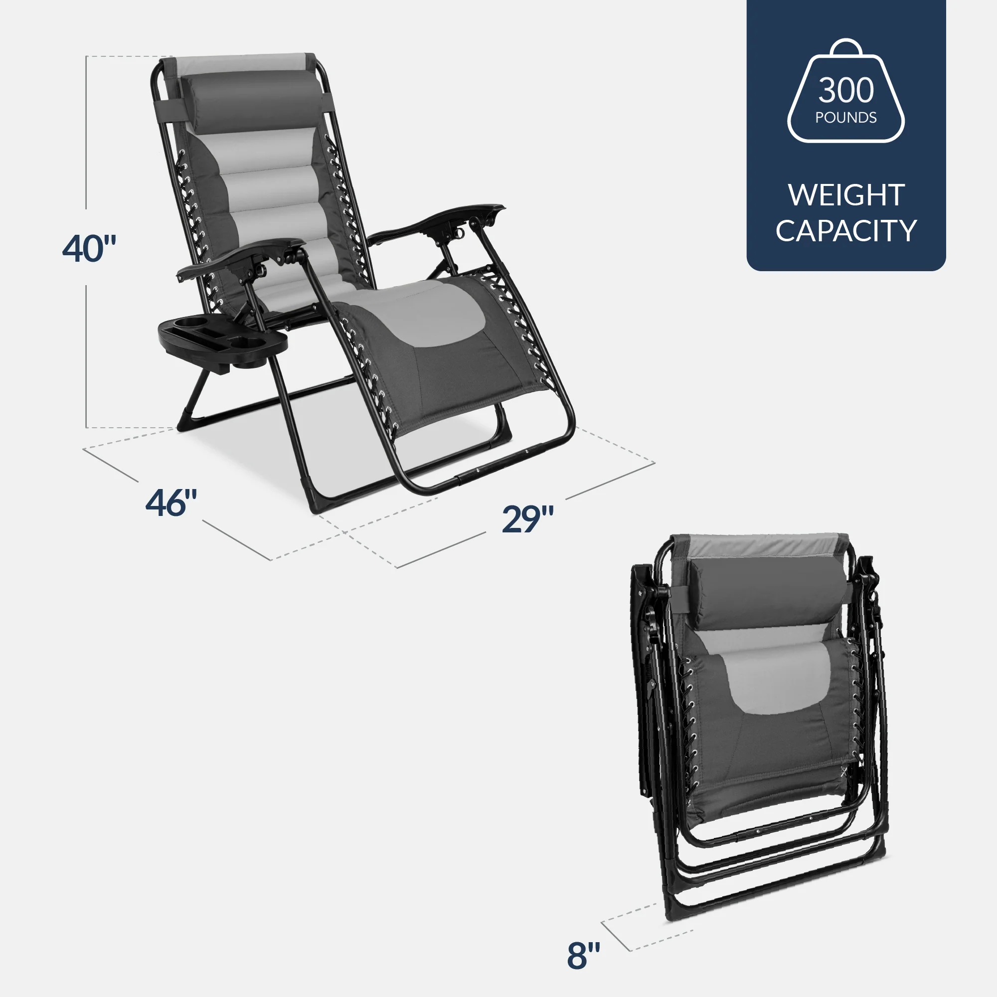 Oversized Padded Zero Gravity Chair, Folding Recliner w/ Headrest, Side Tray - Image 87