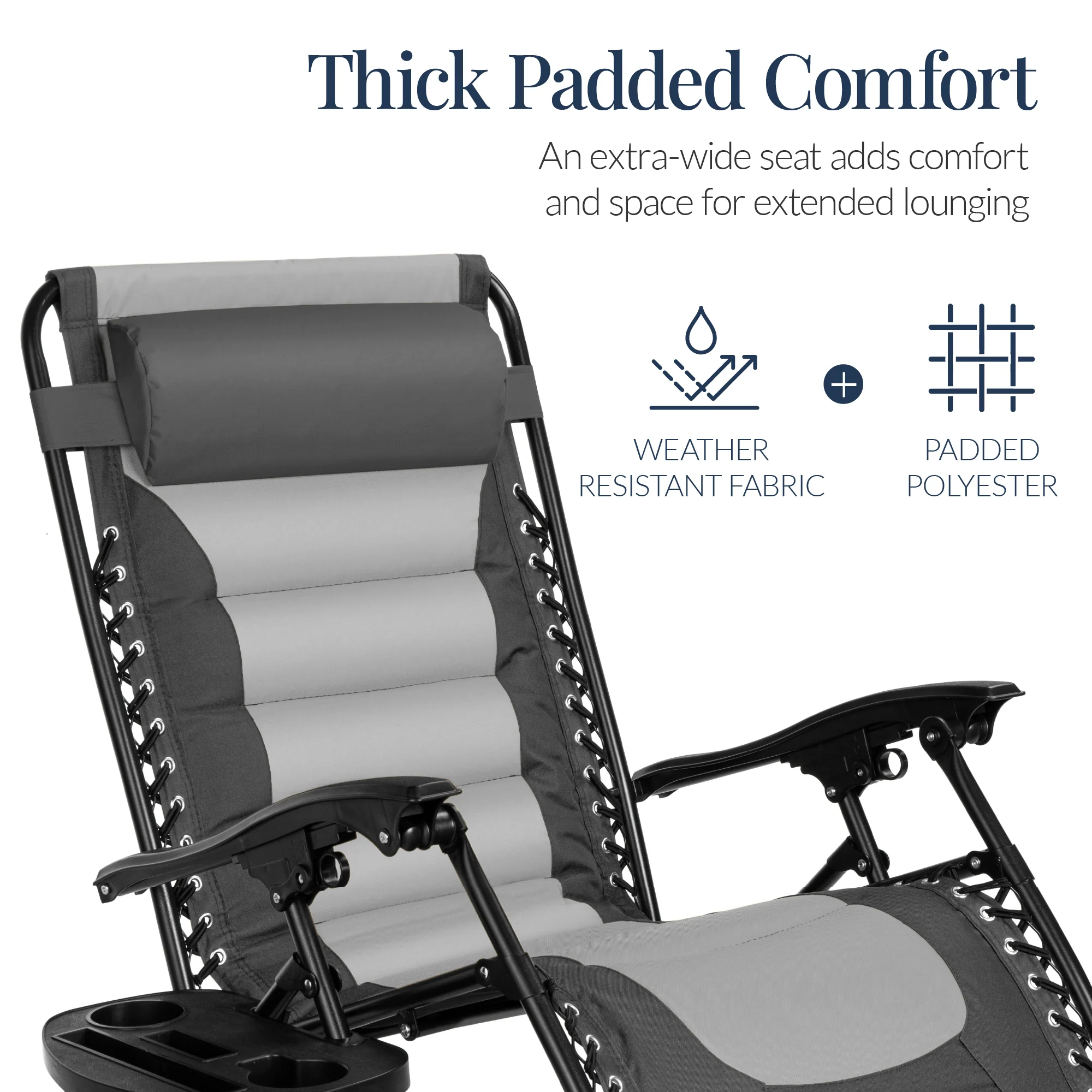 Oversized Padded Zero Gravity Chair, Folding Recliner w/ Headrest, Side Tray - Image 89