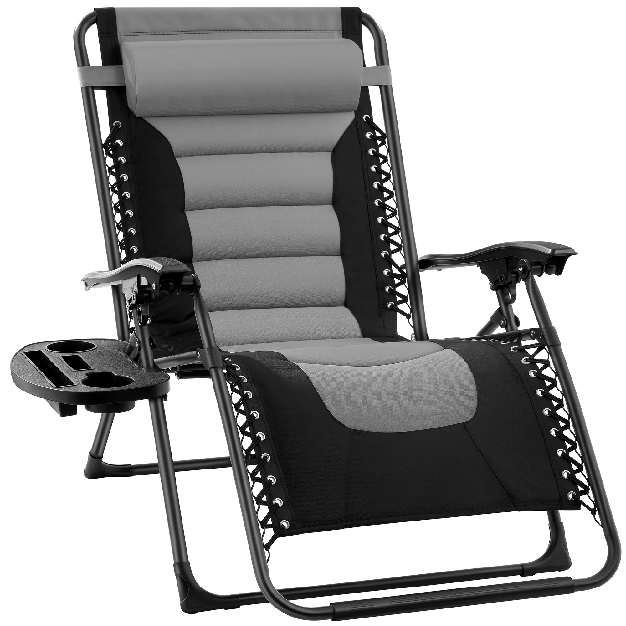 Oversized Padded Zero Gravity Chair, Folding Recliner w/ Headrest, Side Tray - Image 90