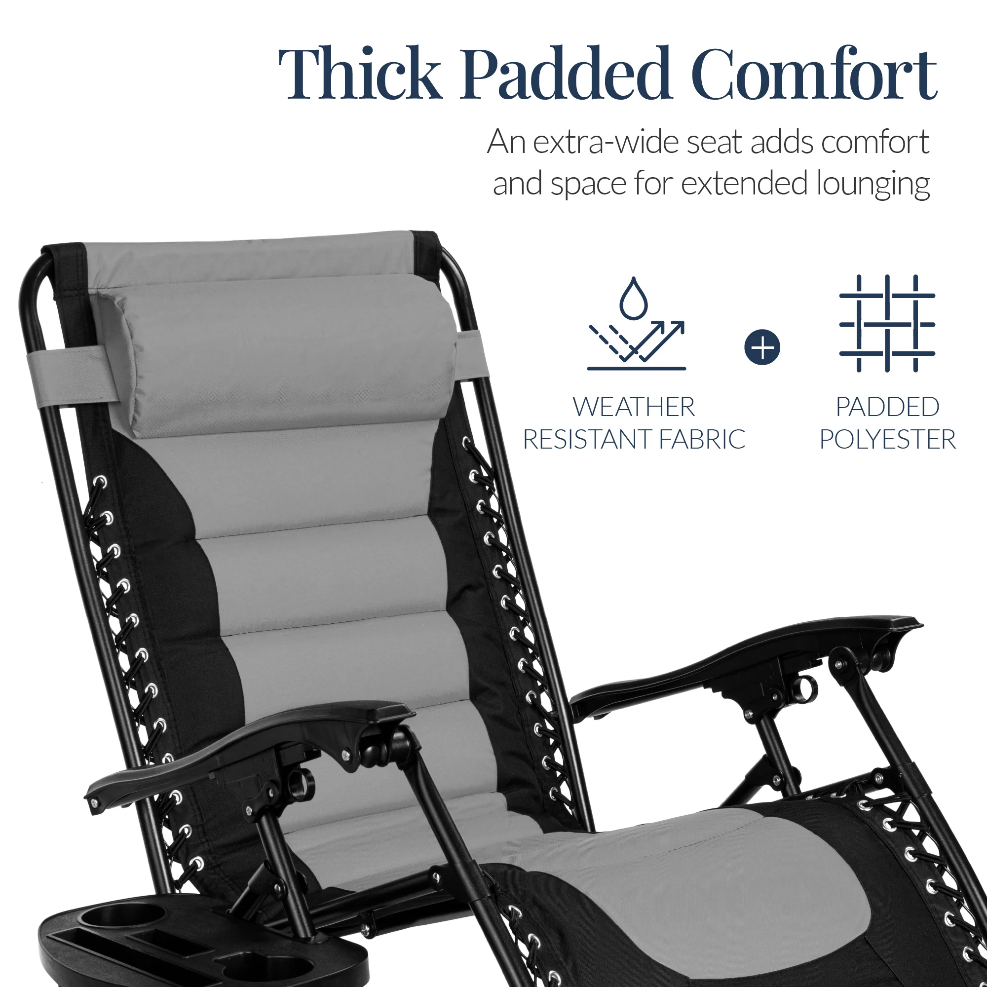 Oversized Padded Zero Gravity Chair, Folding Recliner w/ Headrest, Side Tray - Image 93