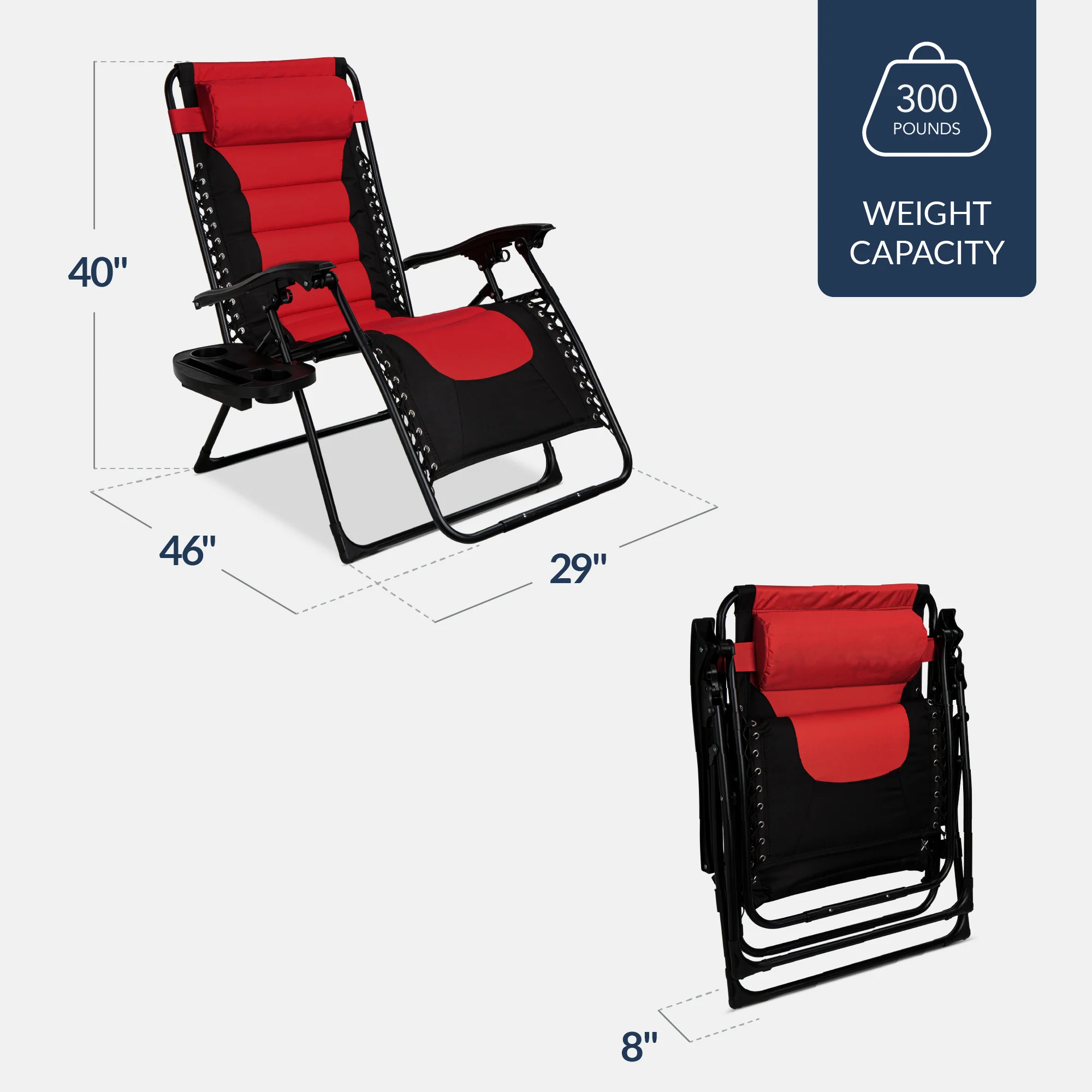 Oversized Padded Zero Gravity Chair, Folding Recliner w/ Headrest, Side Tray - Image 95