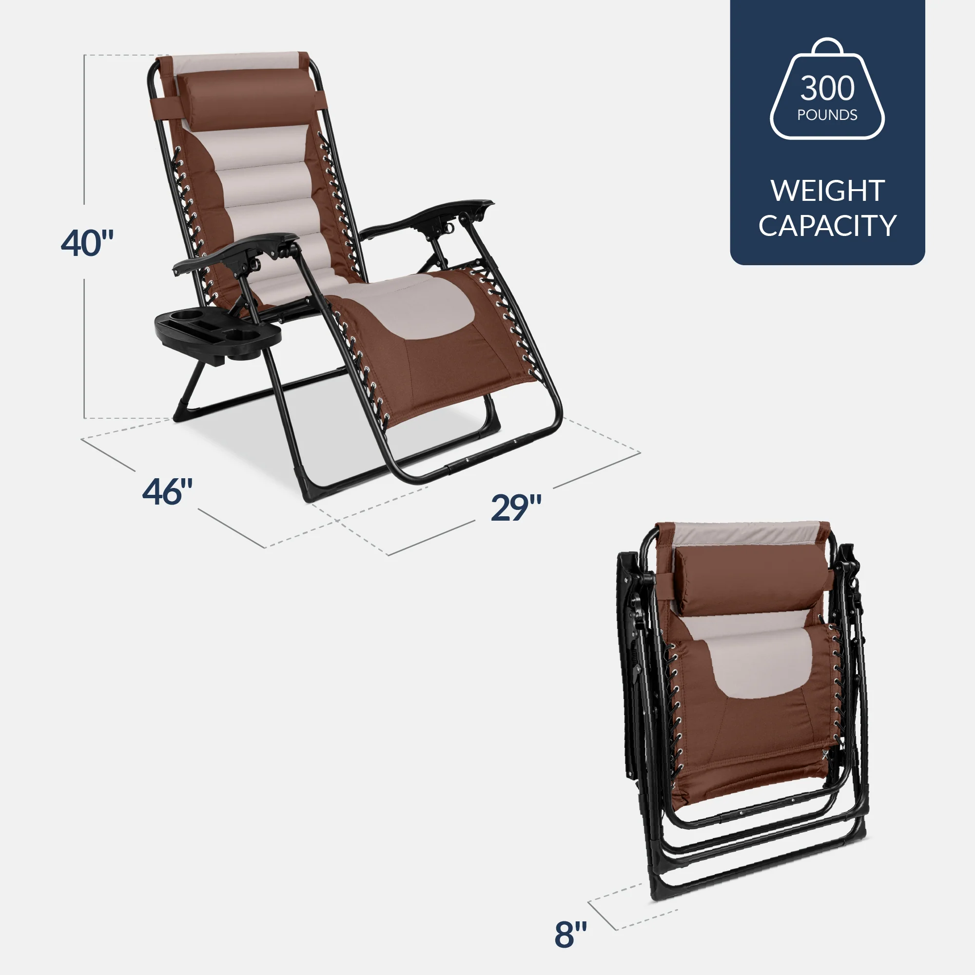 Oversized Padded Zero Gravity Chair, Folding Recliner w/ Headrest, Side Tray - Image 99