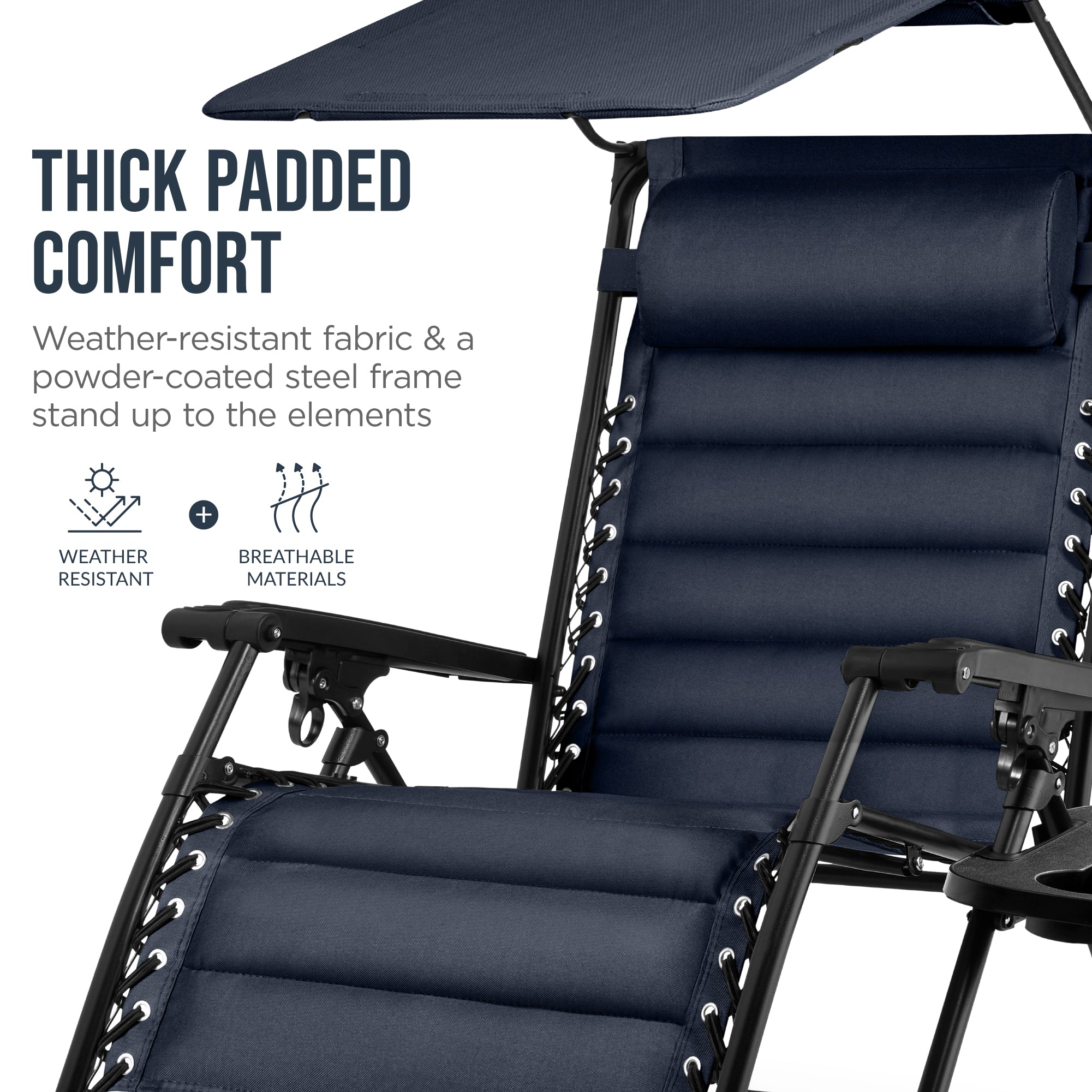 Oversized Padded Zero Gravity Chair w/ Canopy Headrest Cup Holder Side Tray - Image 104