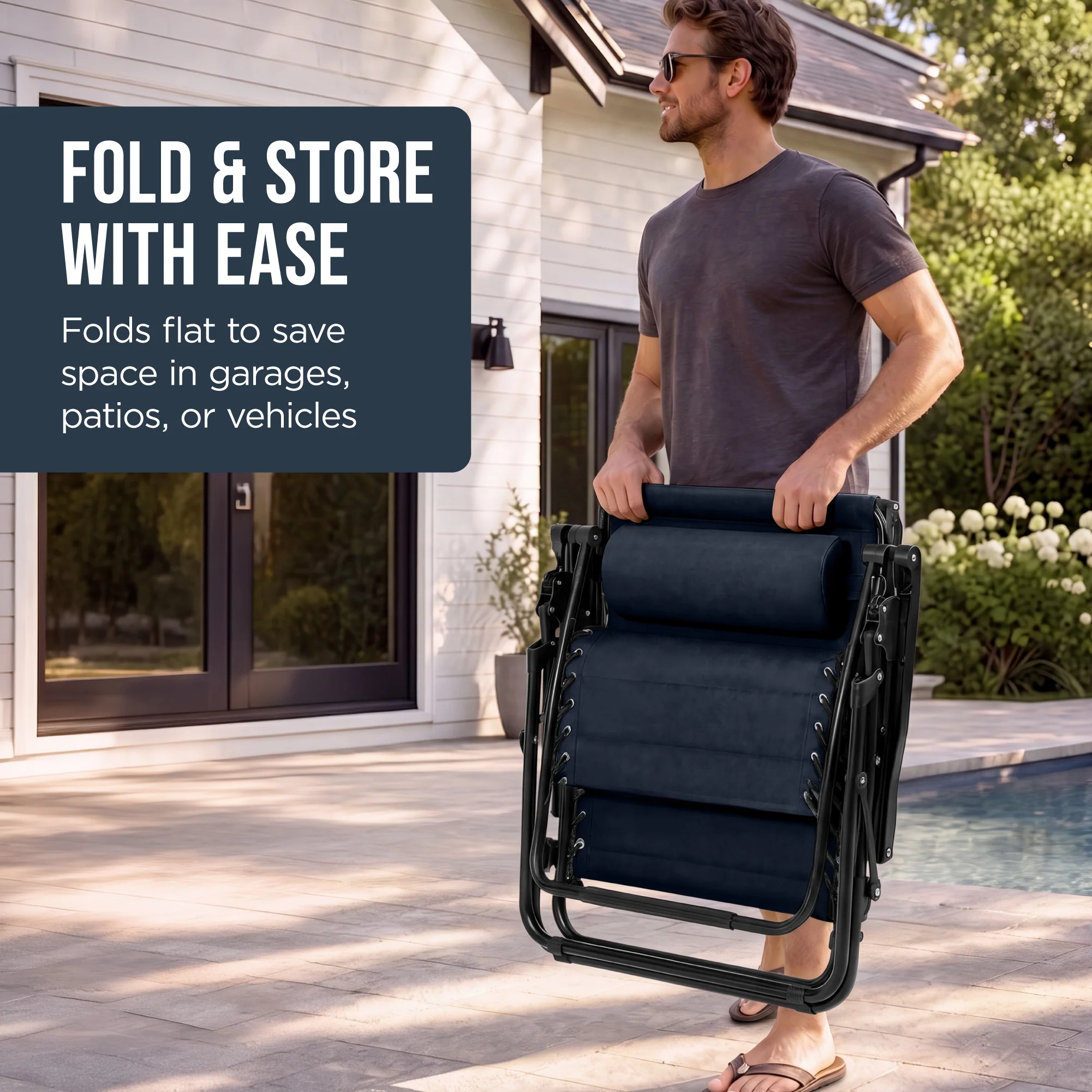 Oversized Padded Zero Gravity Chair w/ Canopy Headrest Cup Holder Side Tray - Image 106