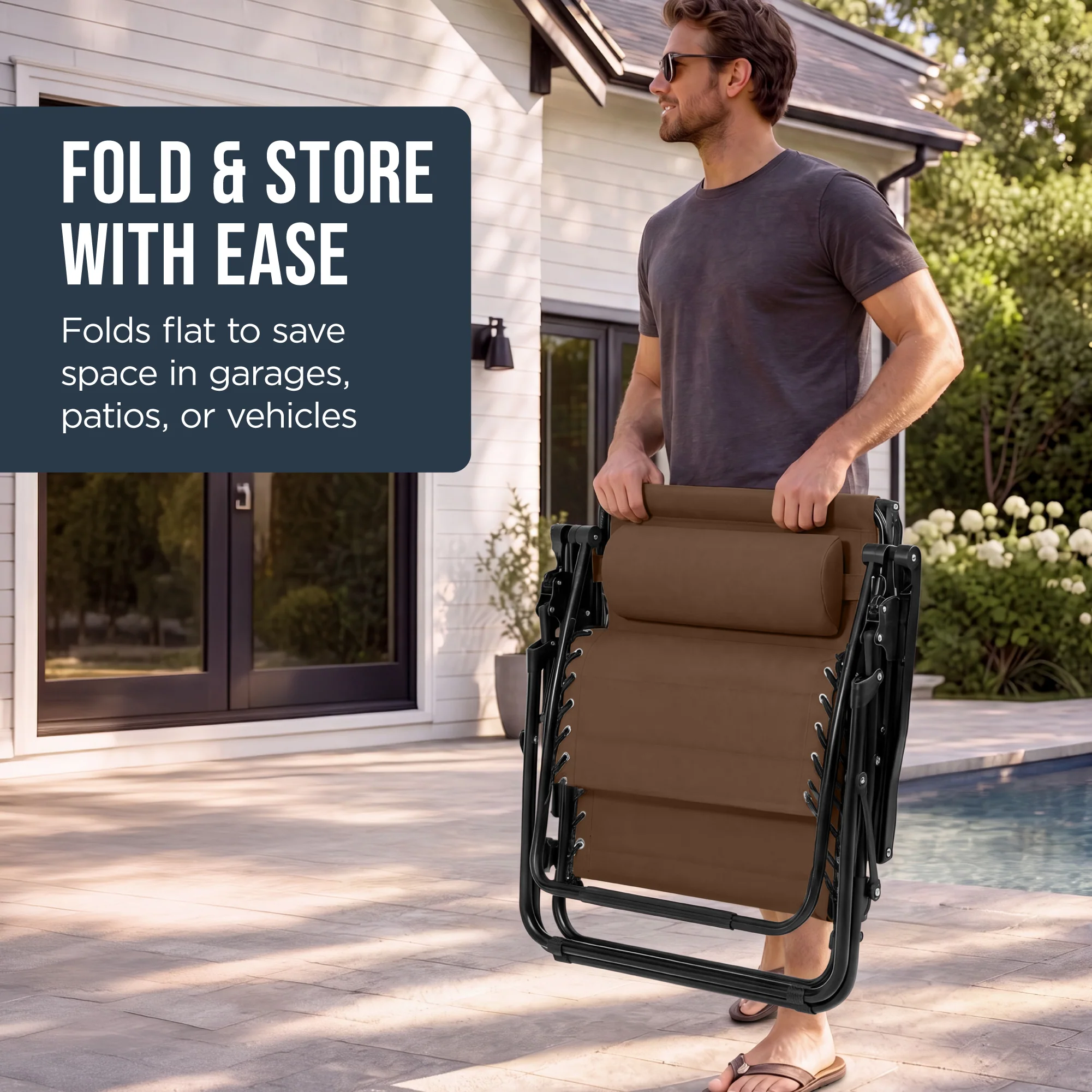 Oversized Padded Zero Gravity Chair w/ Canopy Headrest Cup Holder Side Tray - Image 124