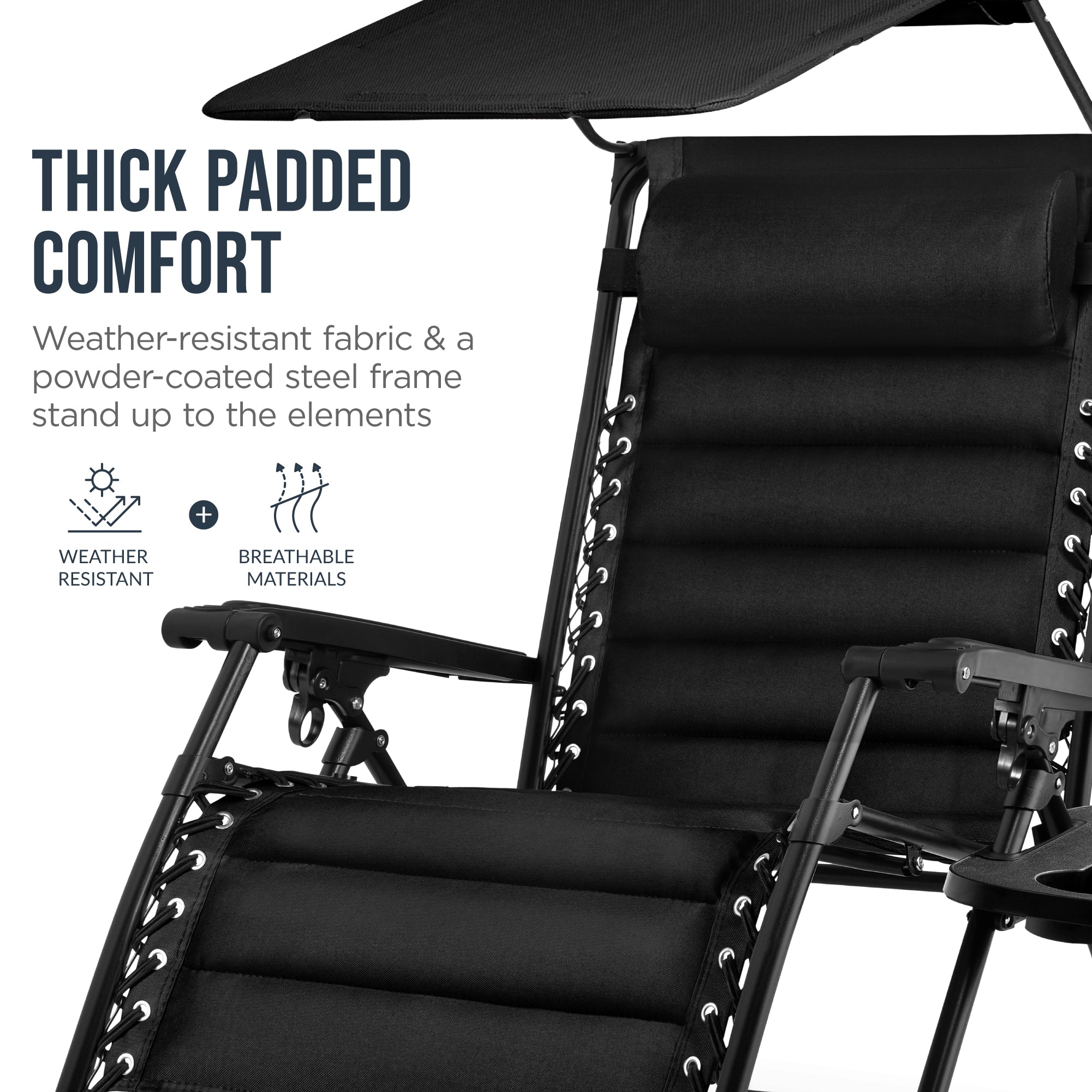 Oversized Padded Zero Gravity Chair w/ Canopy Headrest Cup Holder Side Tray - Image 131