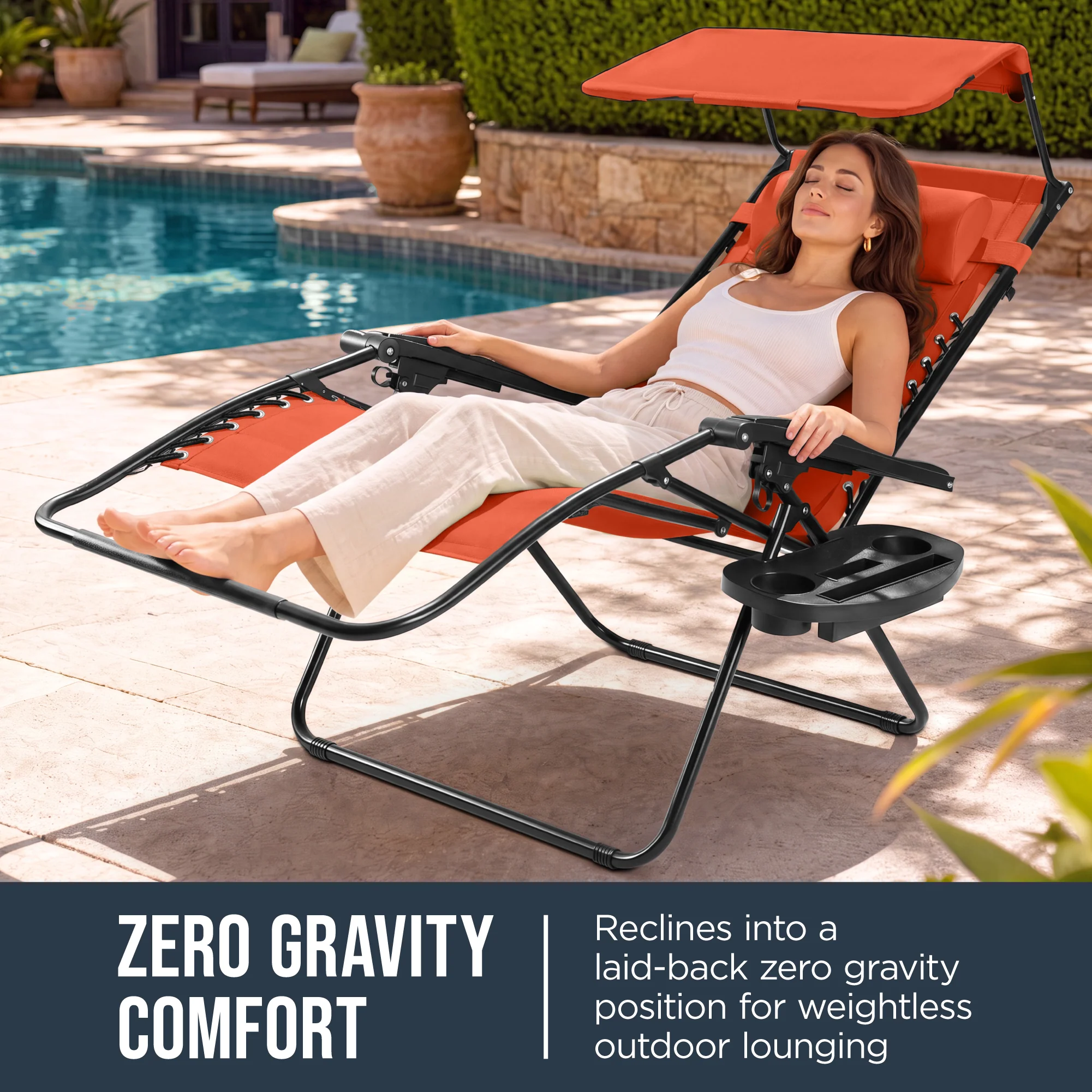 Oversized Padded Zero Gravity Chair w/ Canopy Headrest Cup Holder Side Tray - Image 137