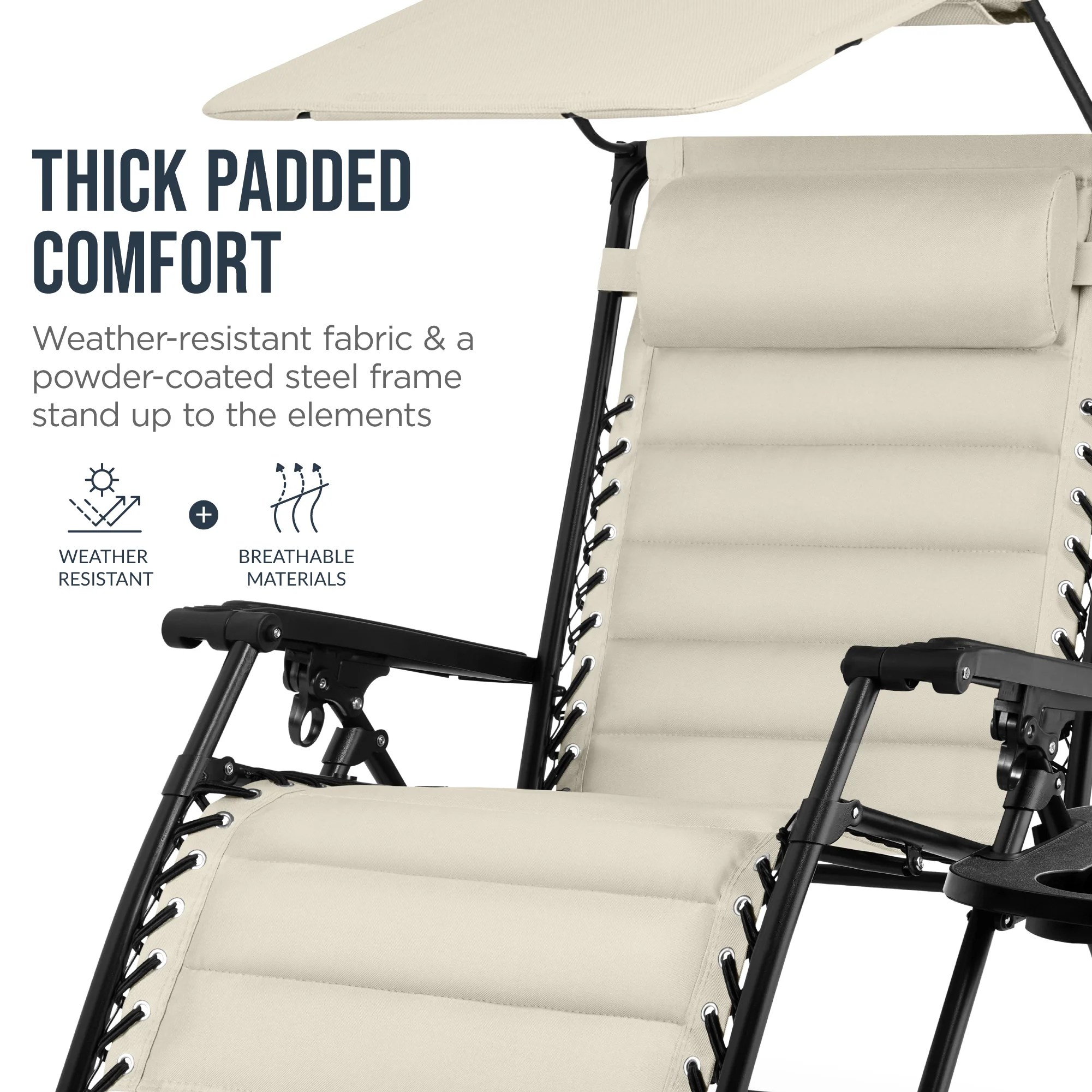 Oversized Padded Zero Gravity Chair w/ Canopy Headrest Cup Holder Side Tray - Image 14