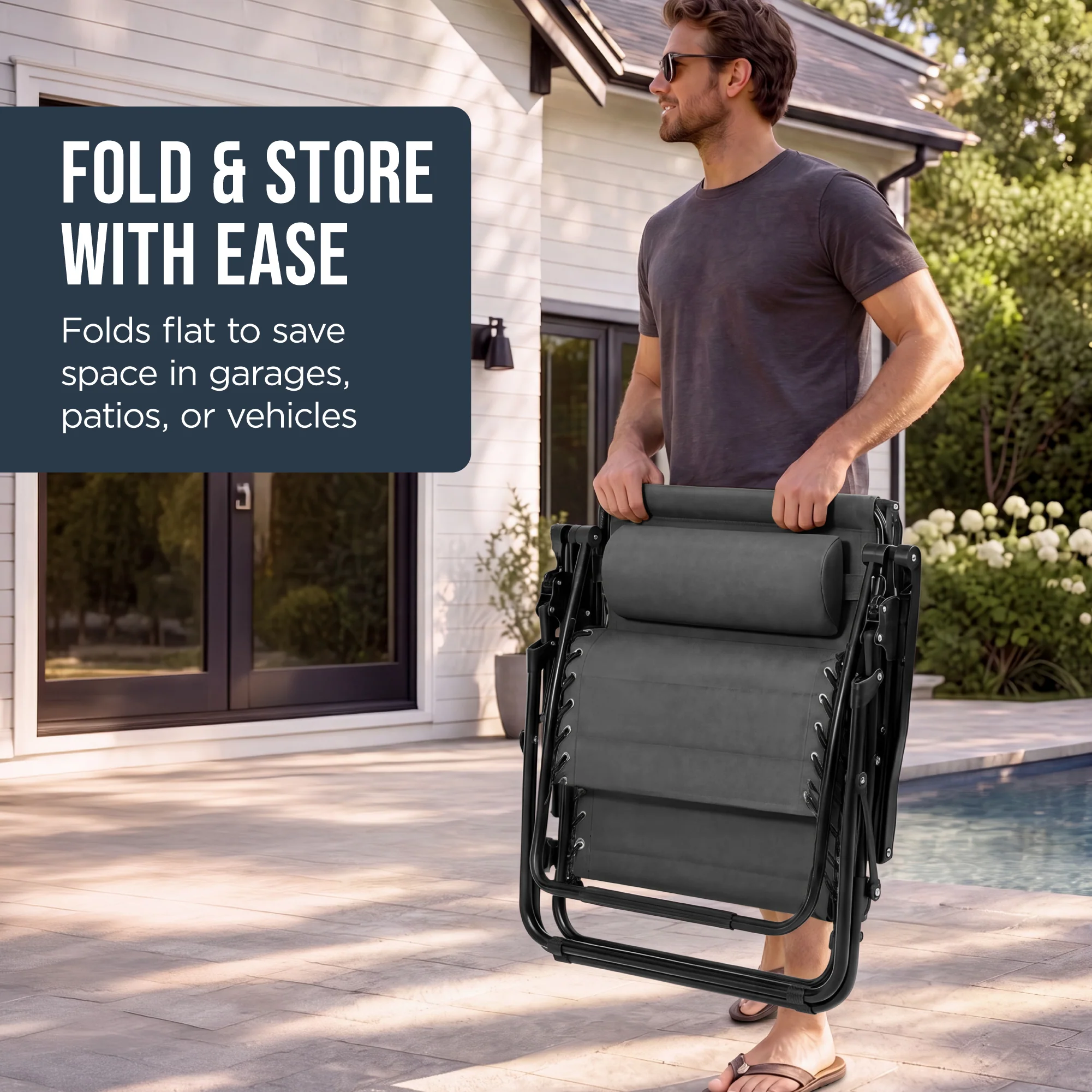 Oversized Padded Zero Gravity Chair w/ Canopy Headrest Cup Holder Side Tray - Image 25