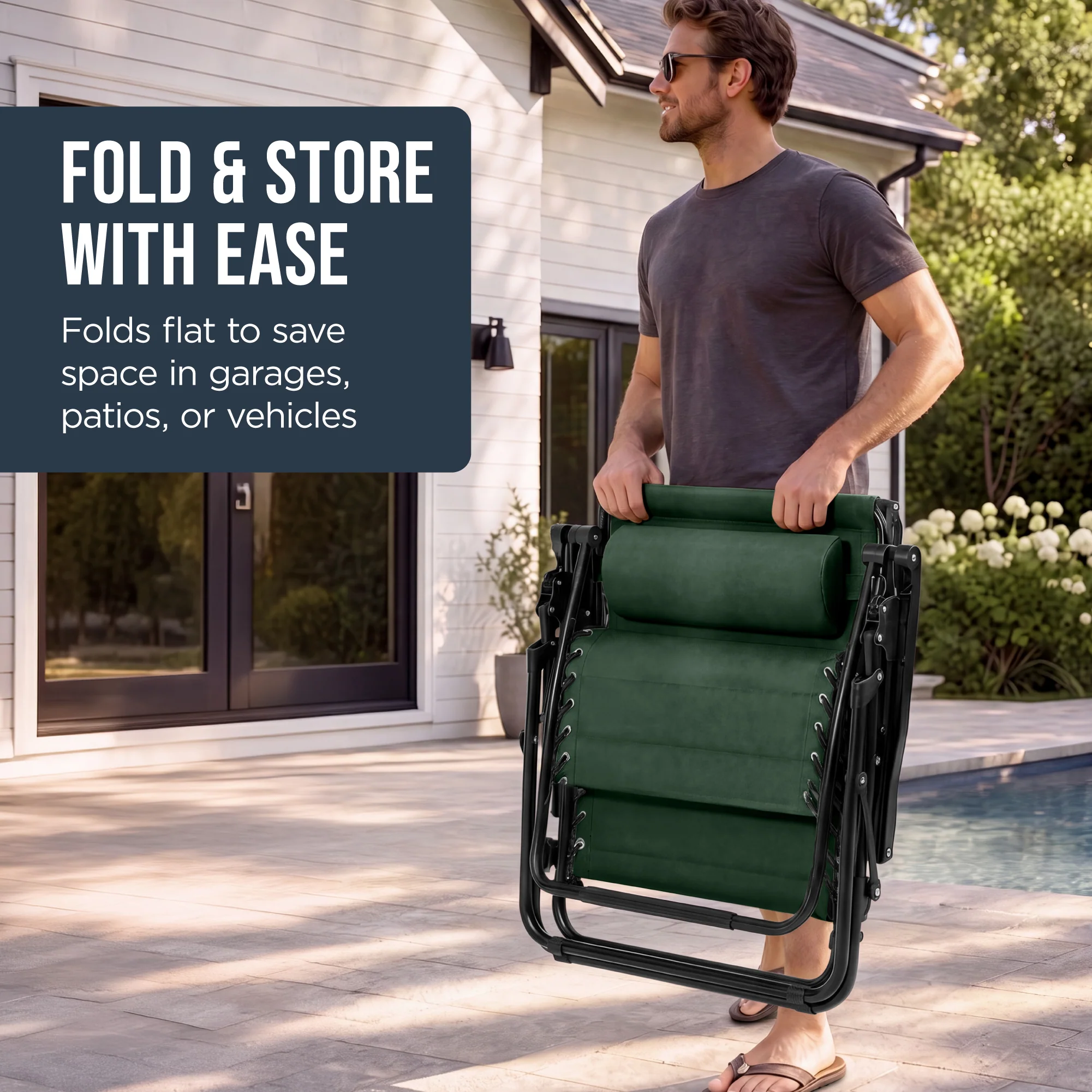Oversized Padded Zero Gravity Chair w/ Canopy Headrest Cup Holder Side Tray - Image 34