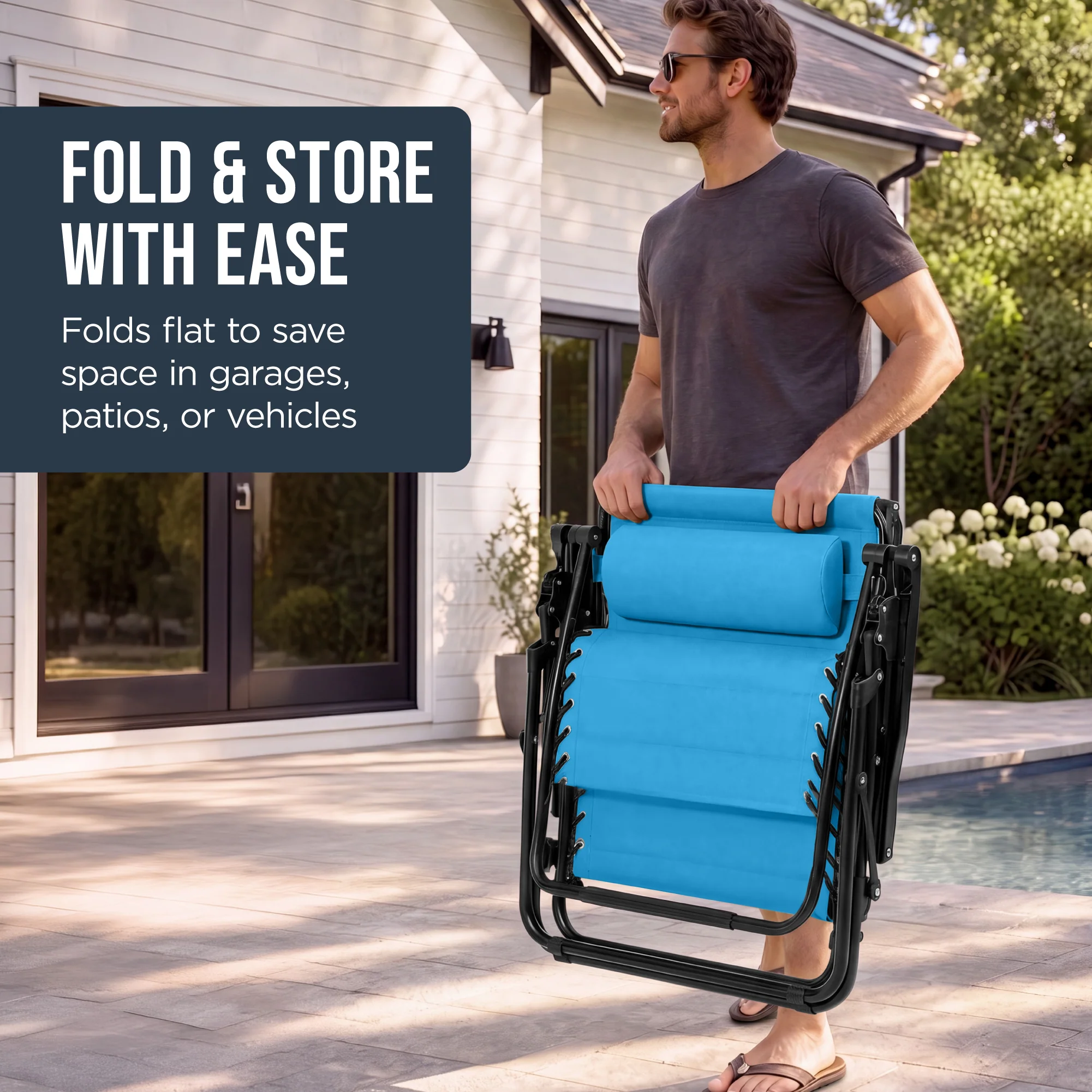 Oversized Padded Zero Gravity Chair w/ Canopy Headrest Cup Holder Side Tray - Image 43