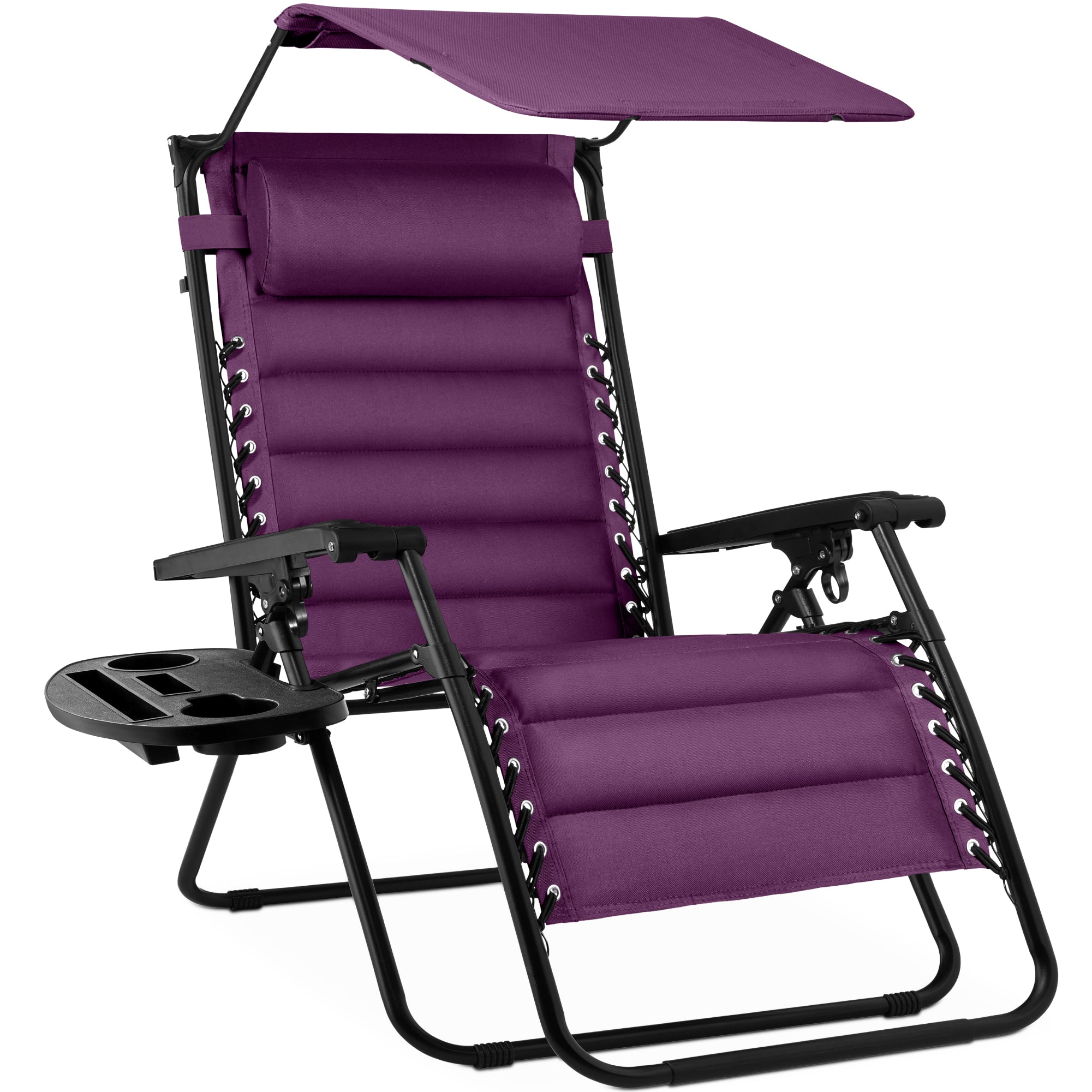 Oversized Padded Zero Gravity Chair w/ Canopy Headrest Cup Holder Side Tray - Image 45