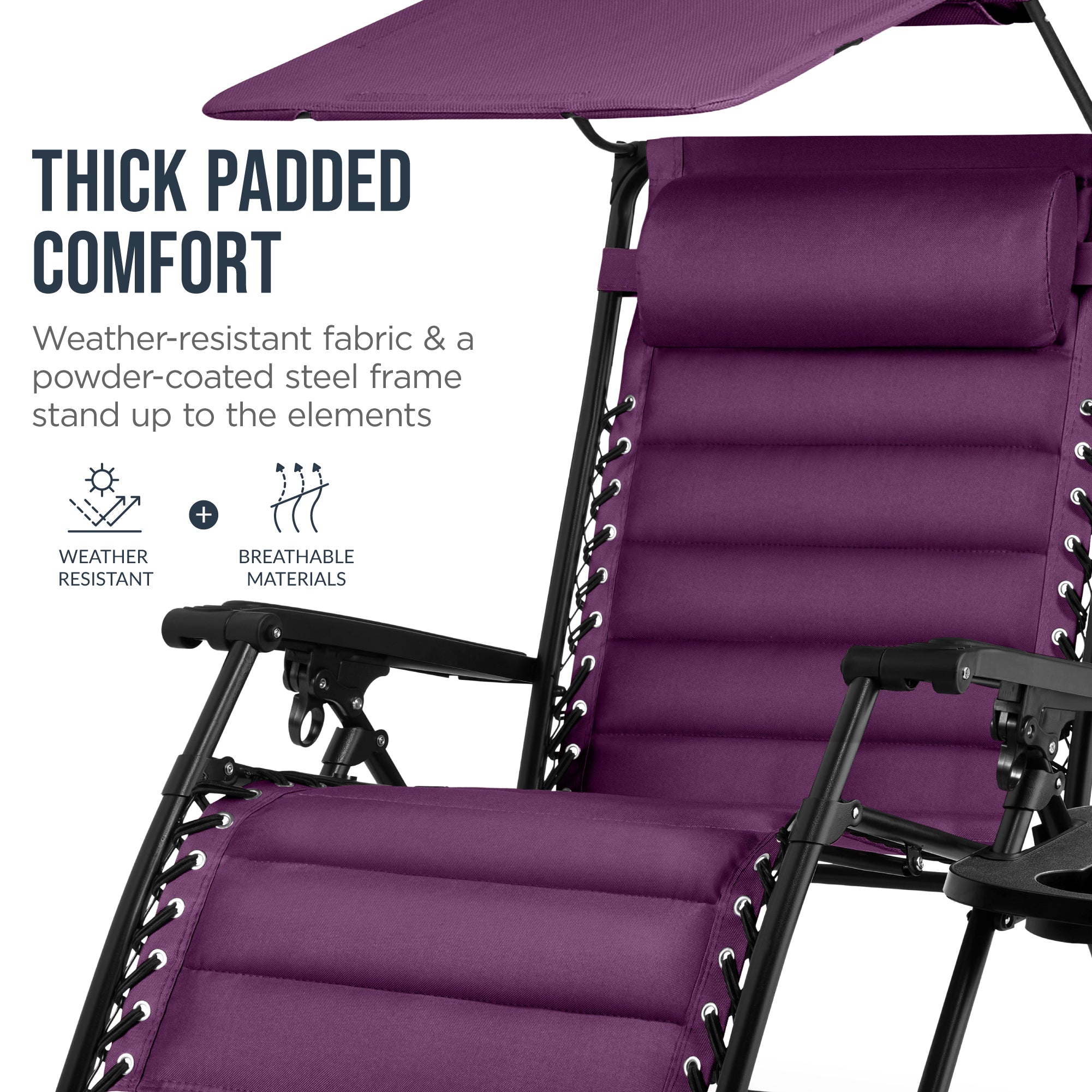 Oversized Padded Zero Gravity Chair w/ Canopy Headrest Cup Holder Side Tray - Image 50