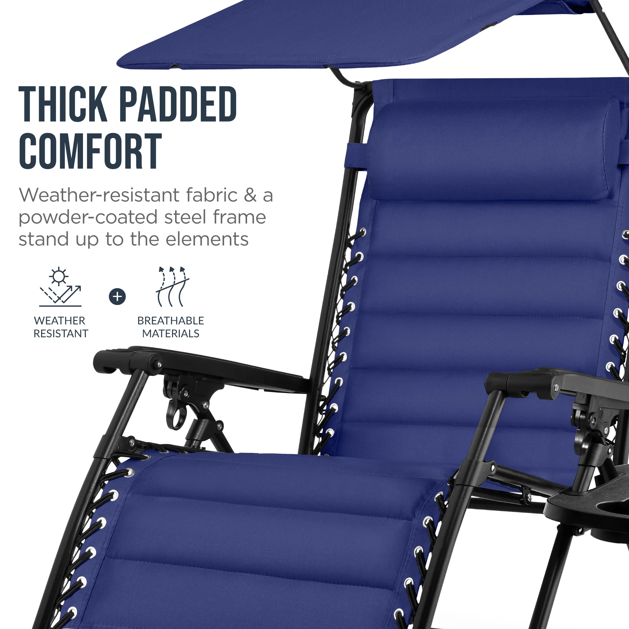 Oversized Padded Zero Gravity Chair w/ Canopy Headrest Cup Holder Side Tray - Image 59