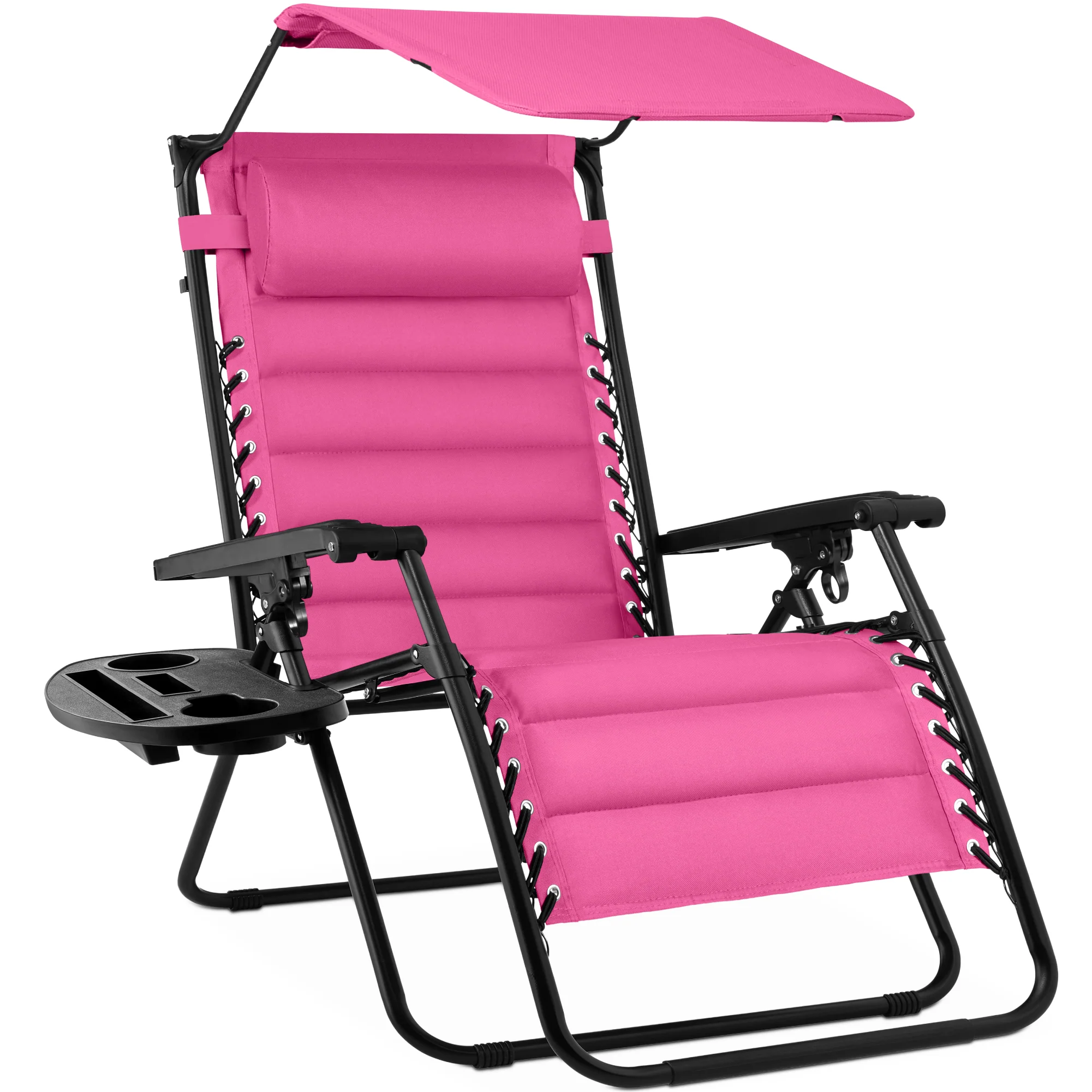 Oversized Padded Zero Gravity Chair w/ Canopy Headrest Cup Holder Side Tray - Image 63