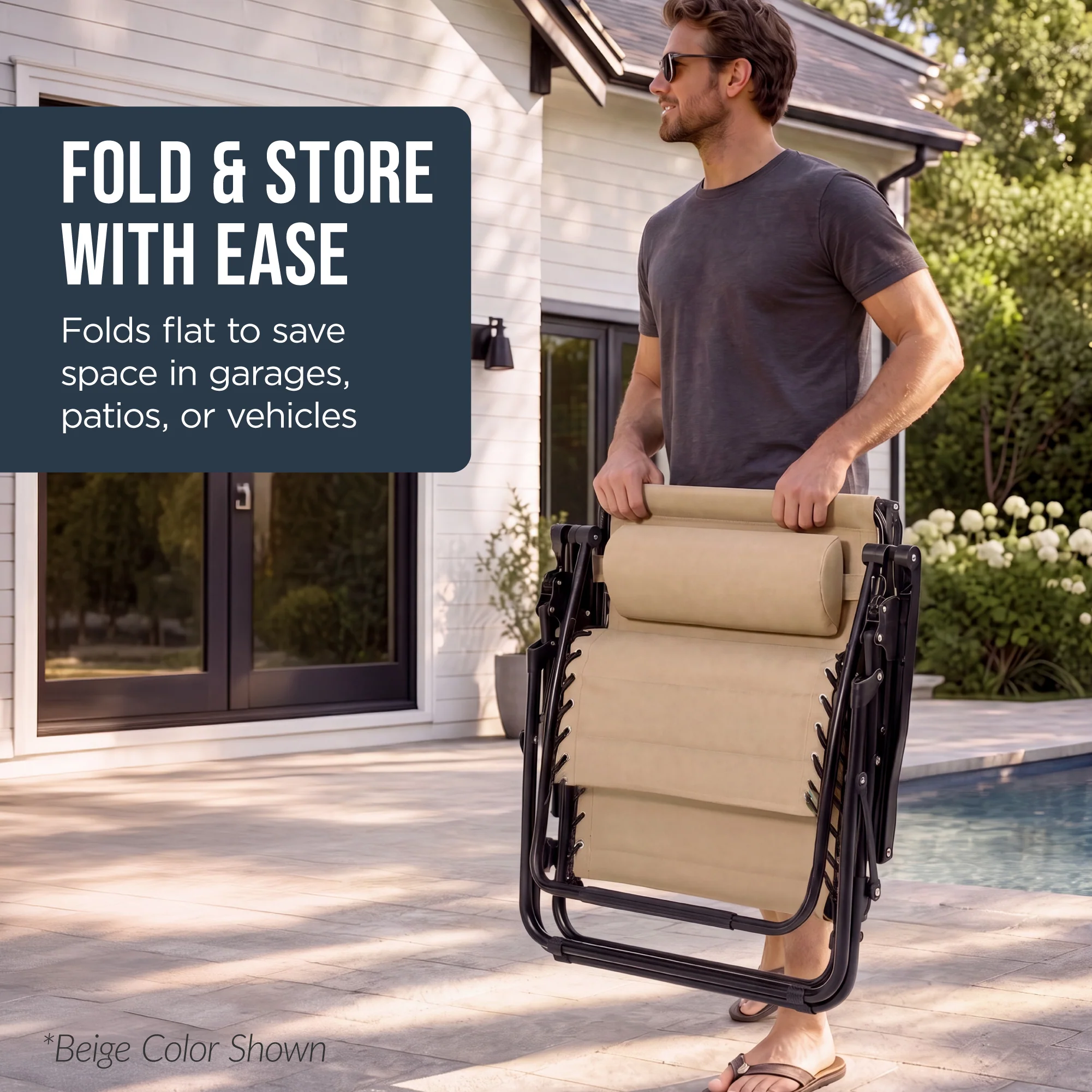 Oversized Padded Zero Gravity Chair w/ Canopy Headrest Cup Holder Side Tray - Image 70