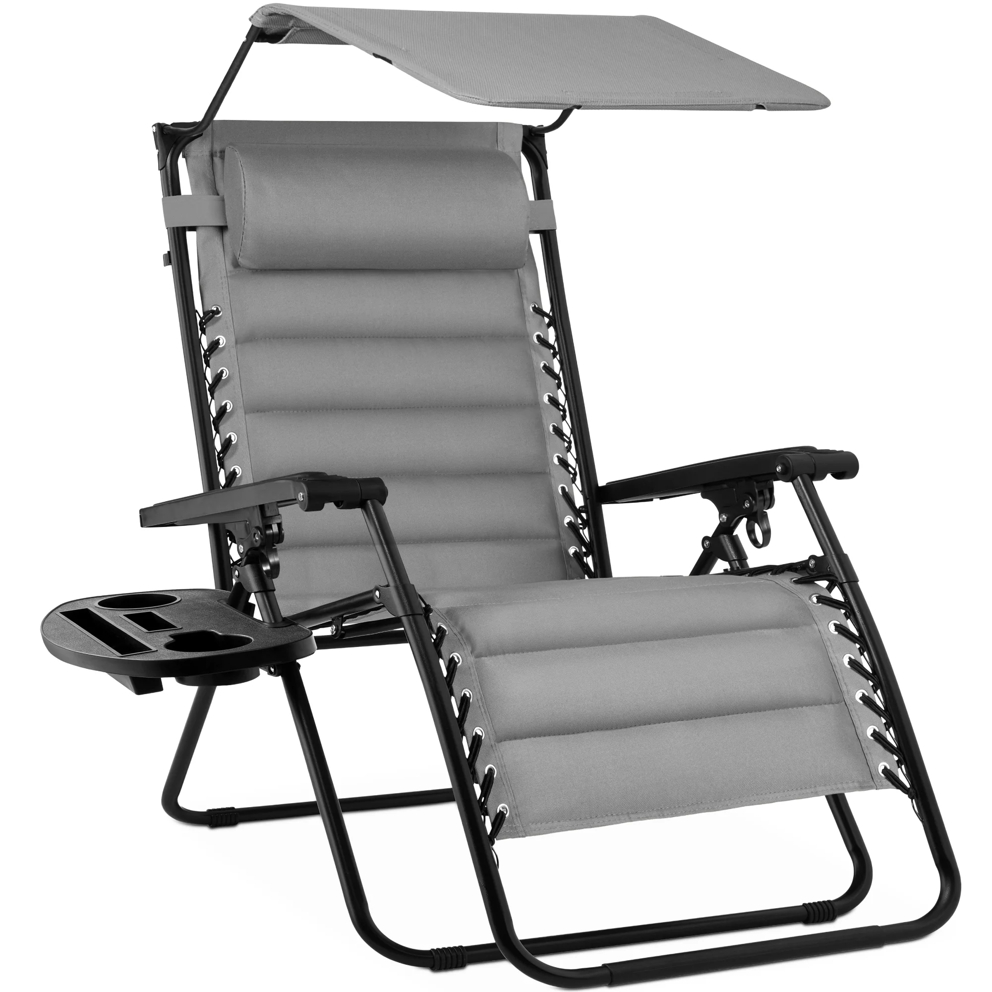 Oversized Padded Zero Gravity Chair w/ Canopy Headrest Cup Holder Side Tray - Image 72