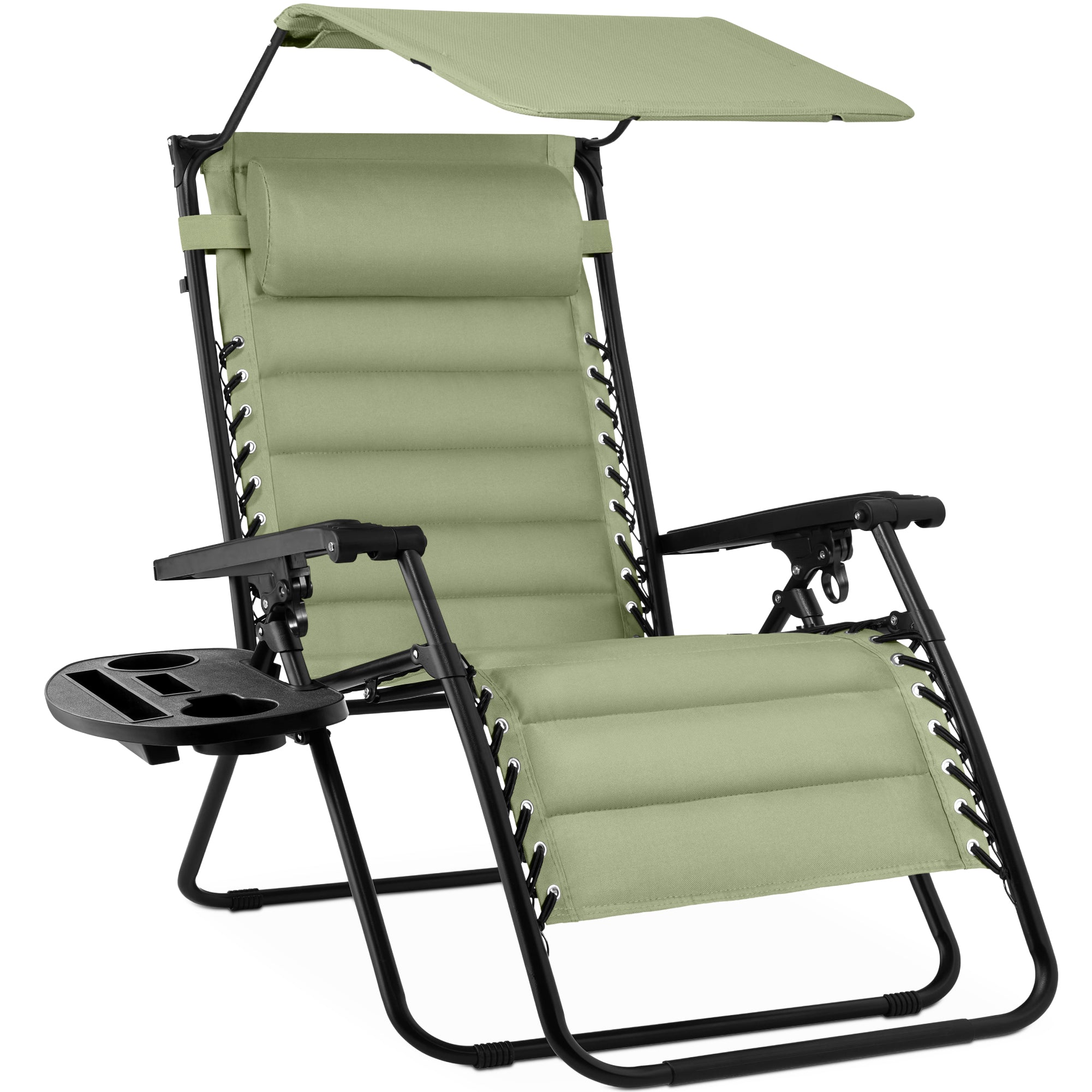 Oversized Padded Zero Gravity Chair w/ Canopy Headrest Cup Holder Side Tray - Image 81