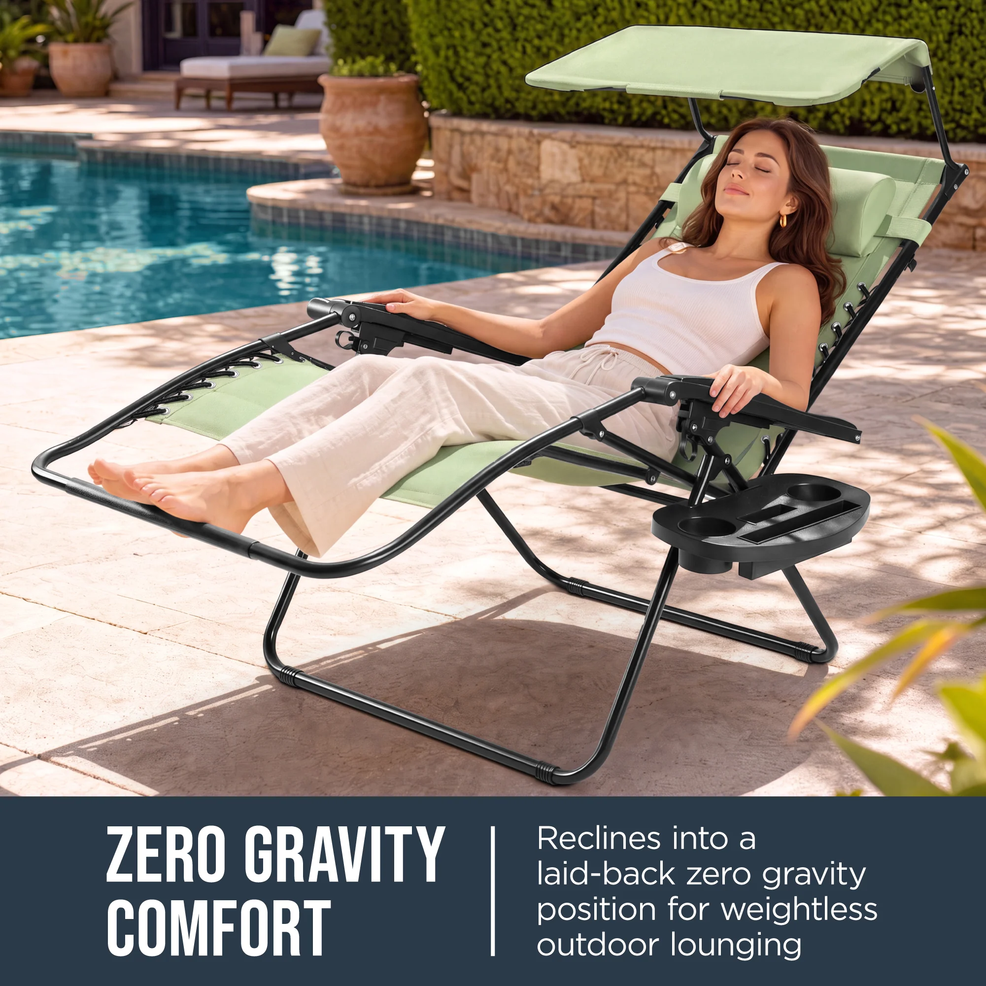 Oversized Padded Zero Gravity Chair w/ Canopy Headrest Cup Holder Side Tray - Image 83