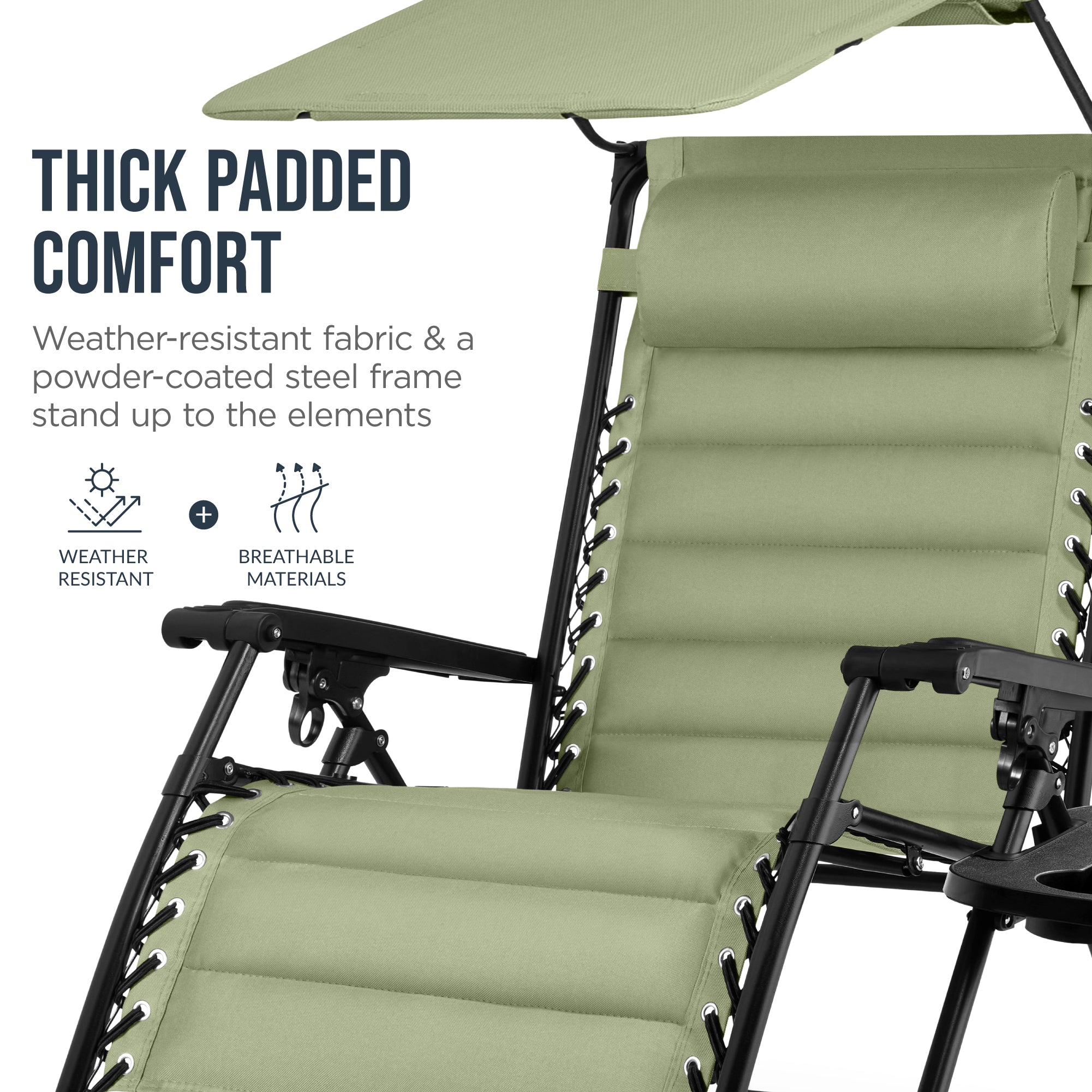 Oversized Padded Zero Gravity Chair w/ Canopy Headrest Cup Holder Side Tray - Image 86