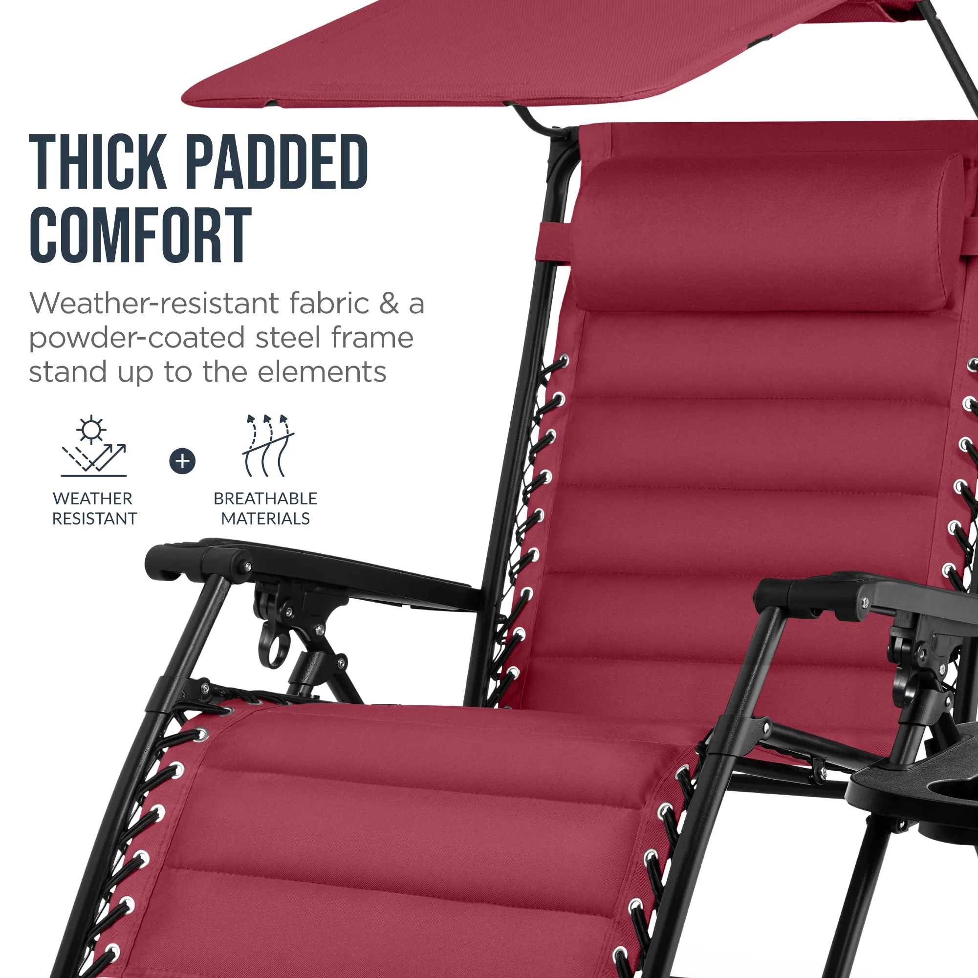 Oversized Padded Zero Gravity Chair w/ Canopy Headrest Cup Holder Side Tray - Image 95