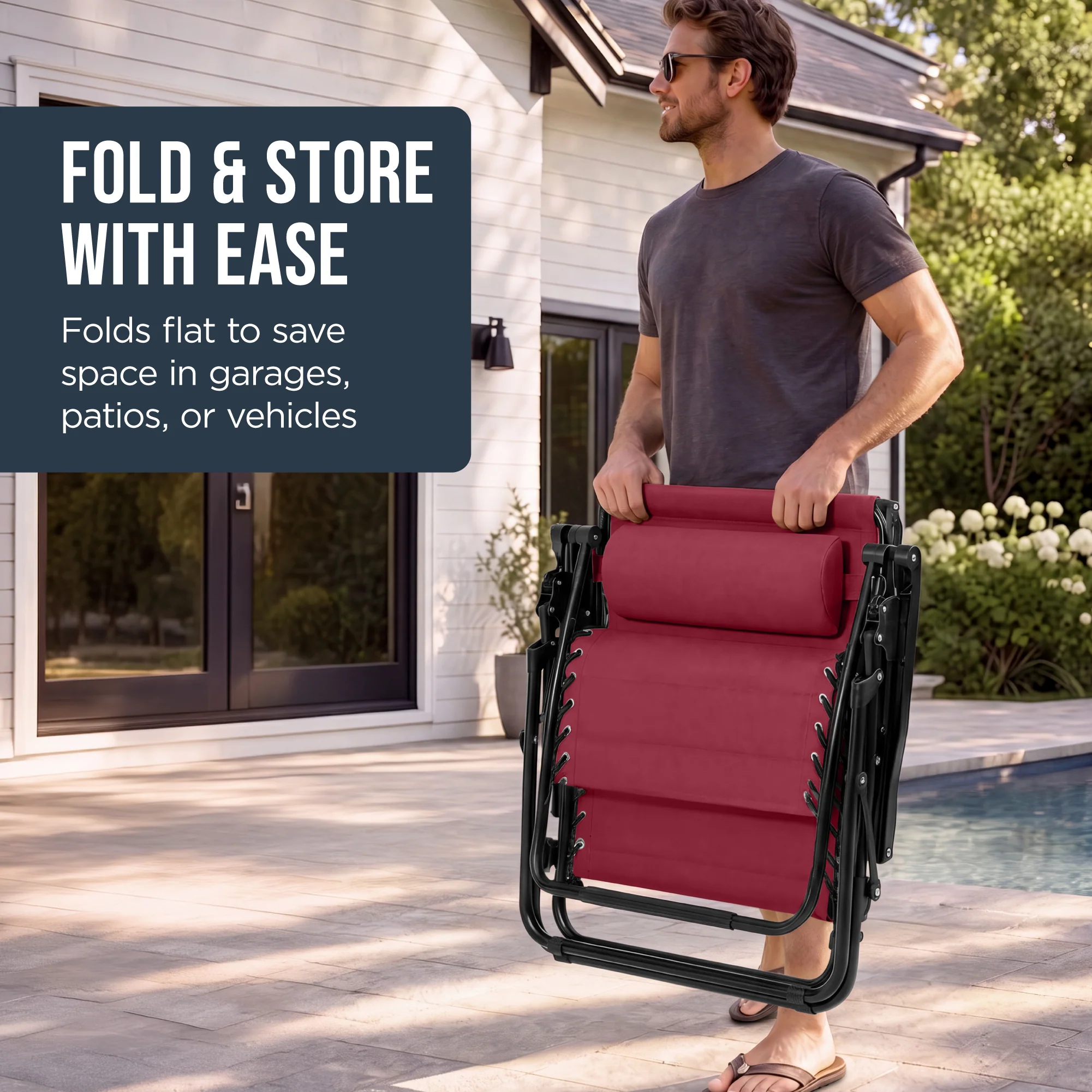 Oversized Padded Zero Gravity Chair w/ Canopy Headrest Cup Holder Side Tray - Image 97